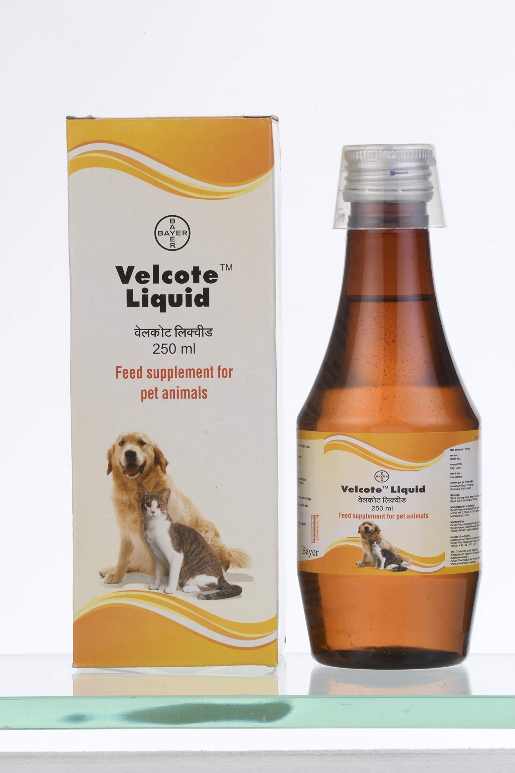 Velcote Liquid for Healthy Skin, Shiny and Lustrous Coat for Dogs,Puppies, Cats and Kittens, 250ml