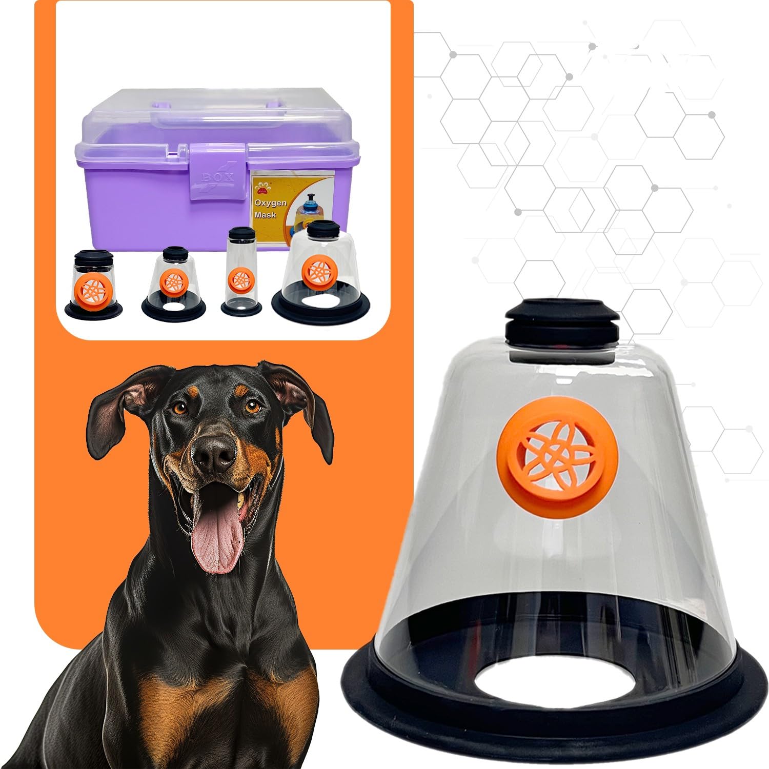 Pet Oxygen Mask - 5 Sizes, 7 Feet Tubing - Veterinary Designed Breathing Aid for Dogs & Cats - Helps Relieve Breathing Distress from CHF, Tracheal Collapse, Asthma - Vet, EMS, Use（Purple）