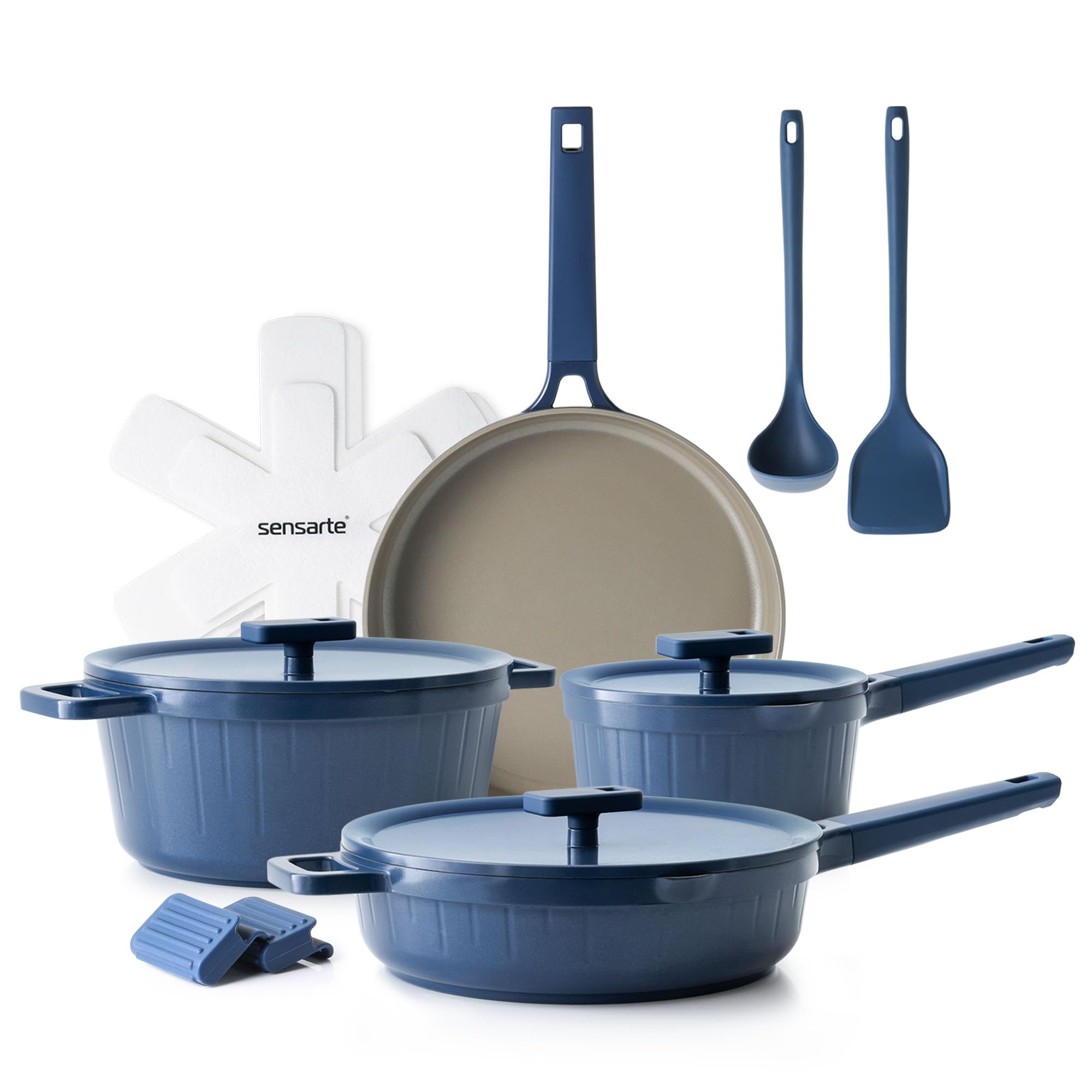 SENSARTECeramic Cookware Set, Pro Series Pots and Pans Set Nonstick, Non-toxic Healthy Induction Cookware, 14 Pcs Non Stick Kitchen Cooking Set w/Die-cast Lids, PFOA PFAS PTFE Free, Dishwasher Safe