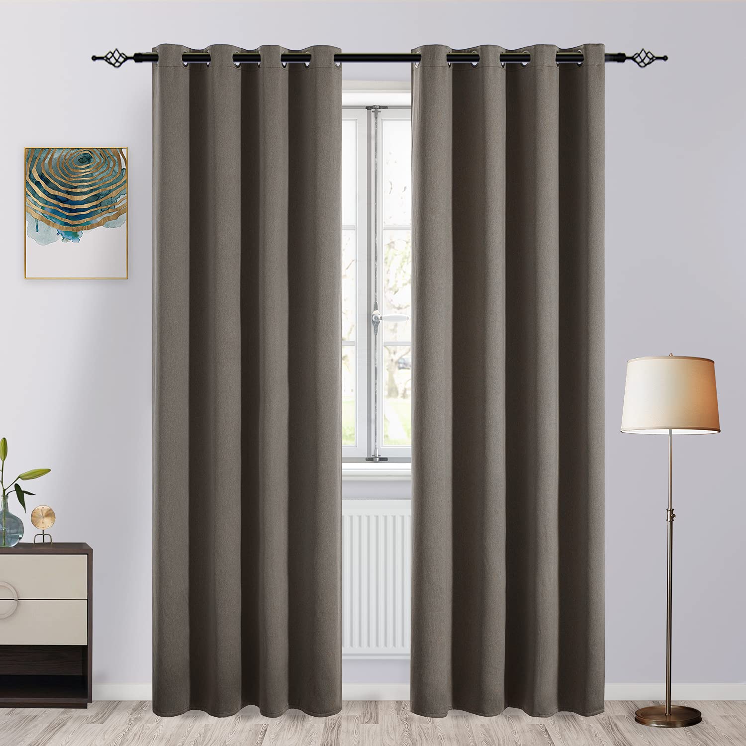 FULAN Room Darkning Soft Window Curtain Panels Drape Grommet Thermal Insulated Curtains for Living Room 52 by 95 Inch, Grey (2 Panel)