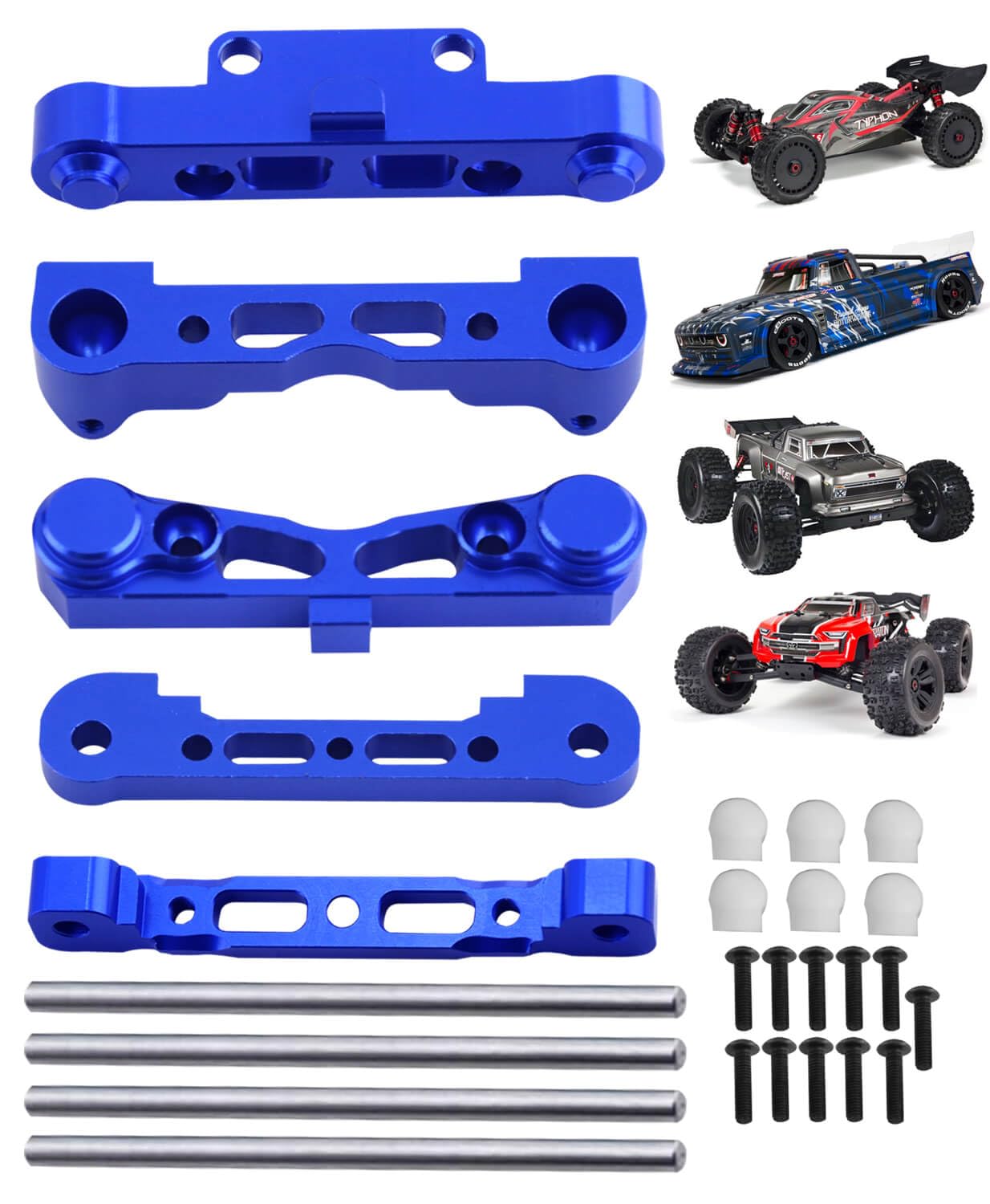 RCMYouAlloy Arm Suspension Mount Upgrades Part for Arrma 1/8 Karton 6s,Outcast 6s,Typhon 6s / 1/7 Felony 6s,Infraction 6s,Aluminum Front Lower/Front Upper/Rear Lower Arm Suspension Mount,Navy Blue