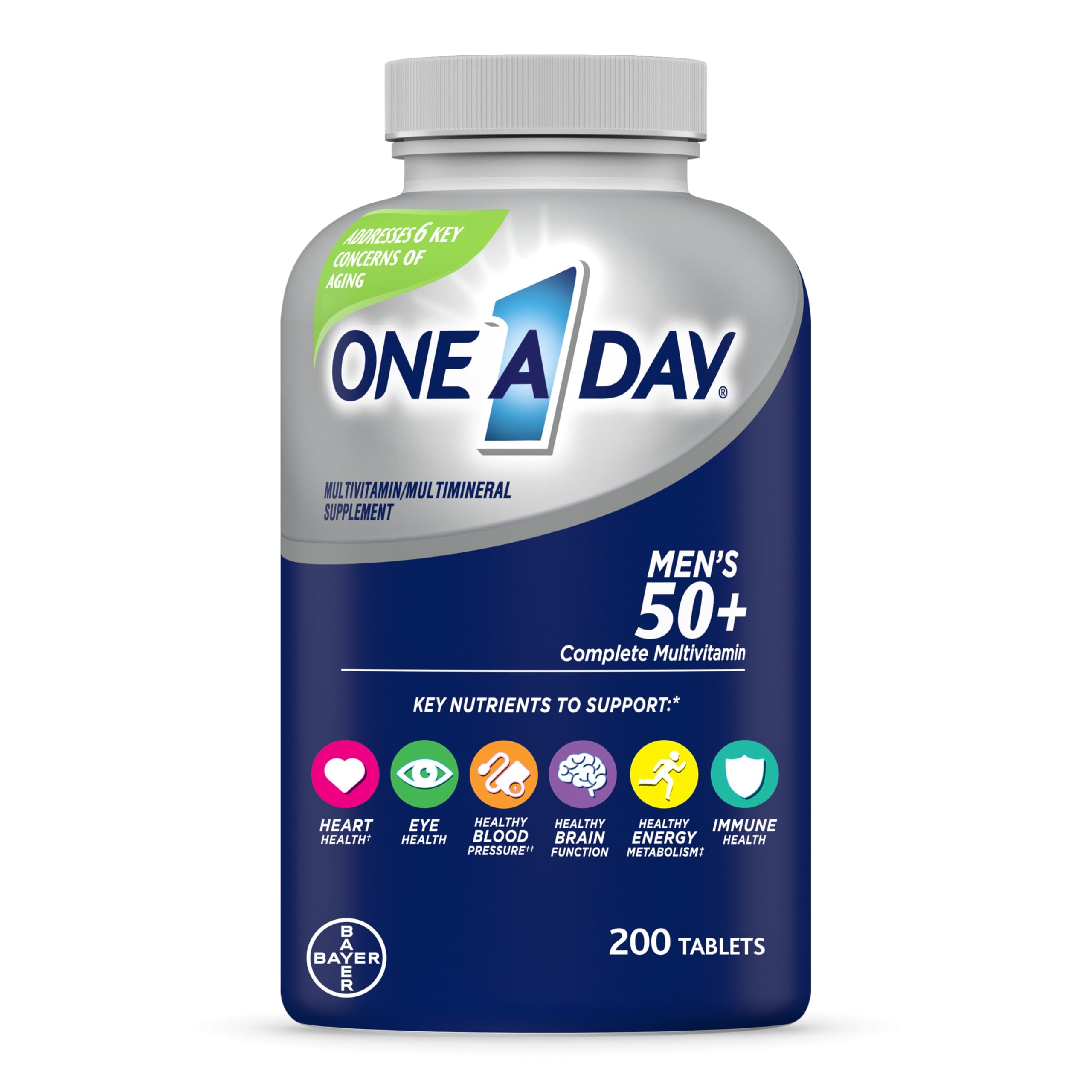 ONE A DAYMen’s 50+ Healthy Advantage Multivitamin, Multivitamin for Men with Vitamins A, C, E, B6, B12, Calcium and Vitamin D, Tablet, 200 Count (Pack of 1)