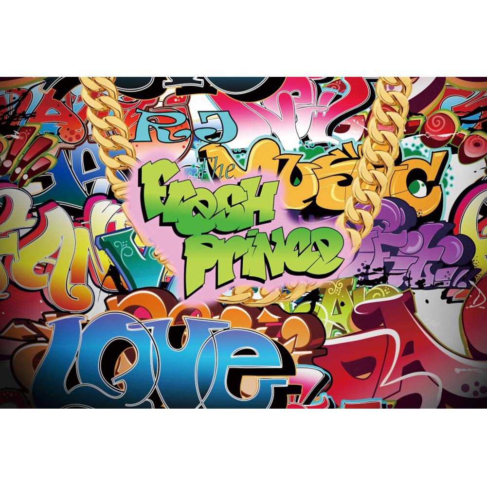 Leyiyi 12x10ft The Fresh Prince Backdrop Graffiti Music Hip Hop Vintage Disco Neon Boy Birthday Photography Background Fresh Prince Baby Shower Hip Pop Party Banner