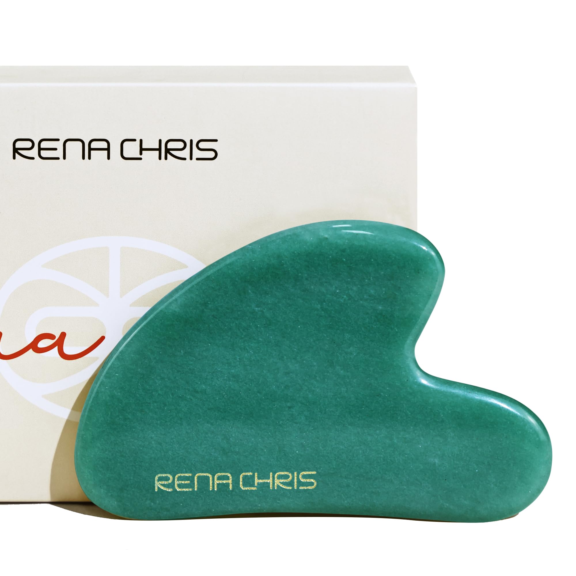 Rena Chris Gua Sha Facial Tools, Natural Jade Stone Guasha, Manual Massage Sticks for Jawline Sculpting and Puffiness Reducing, Scraping Massage Tool, Skin-Care Tool (Green)