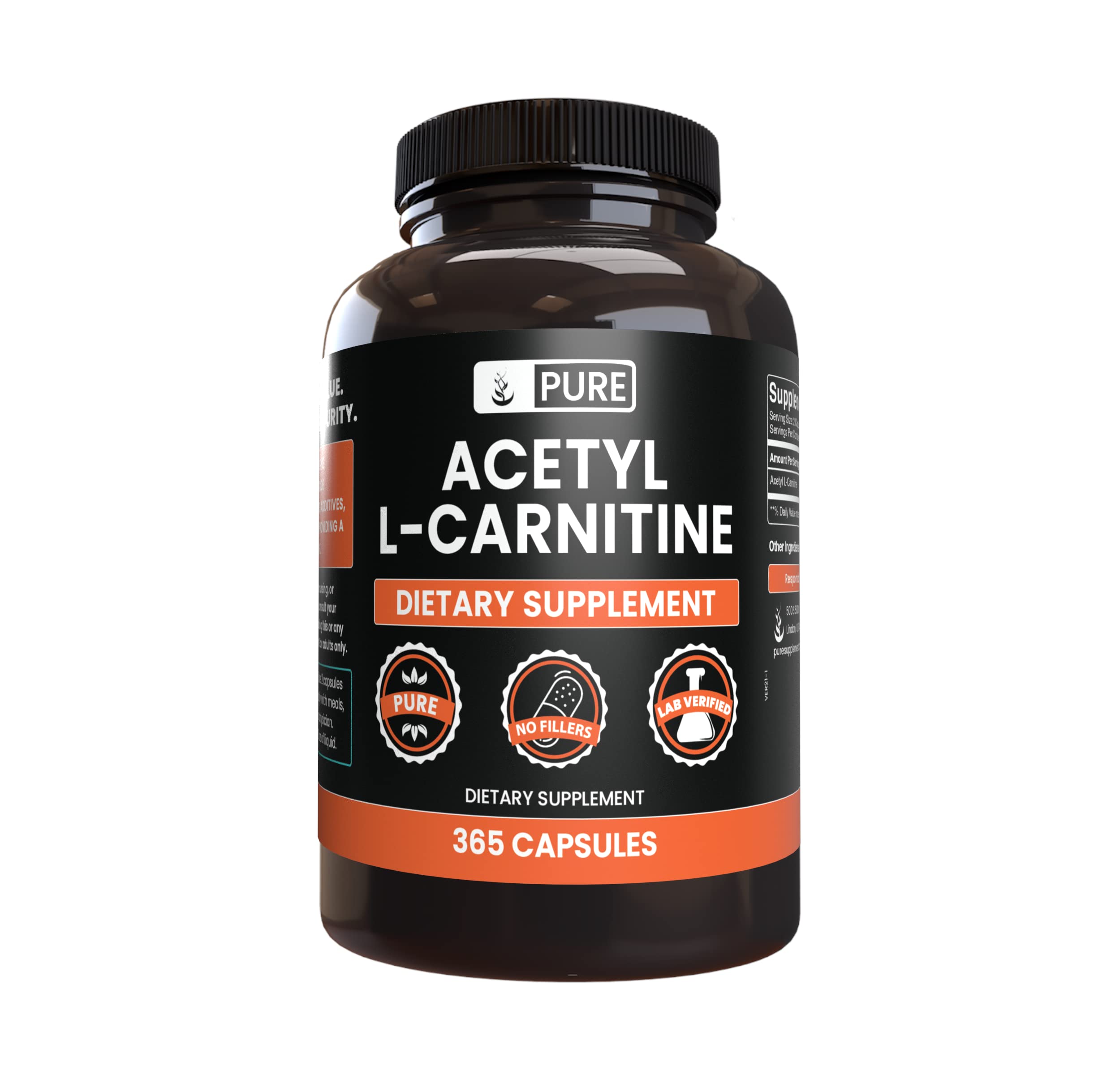 Pure Original Ingredients Acetyl L-Carnitine (365 Capsules) No Magnesium Or Rice Fillers, Always Pure, Lab Verified