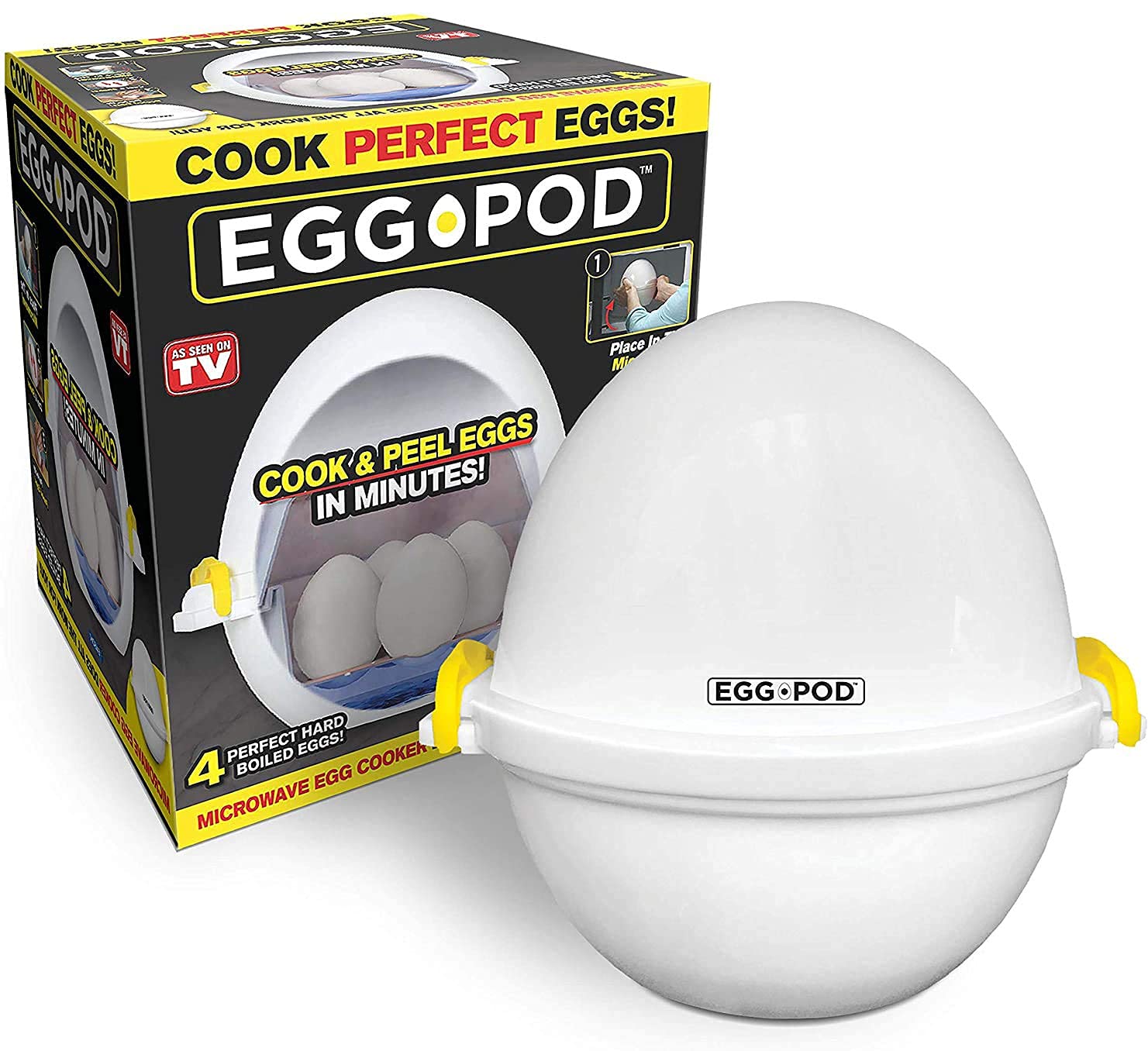 EGGPOD by Emson Microwave Hardboiled Egg Maker, Cooker, Boiler & Steamer, 4 Perfectly-Cooked Hard boiled Eggs in Under 9 minutes As Seen On TV