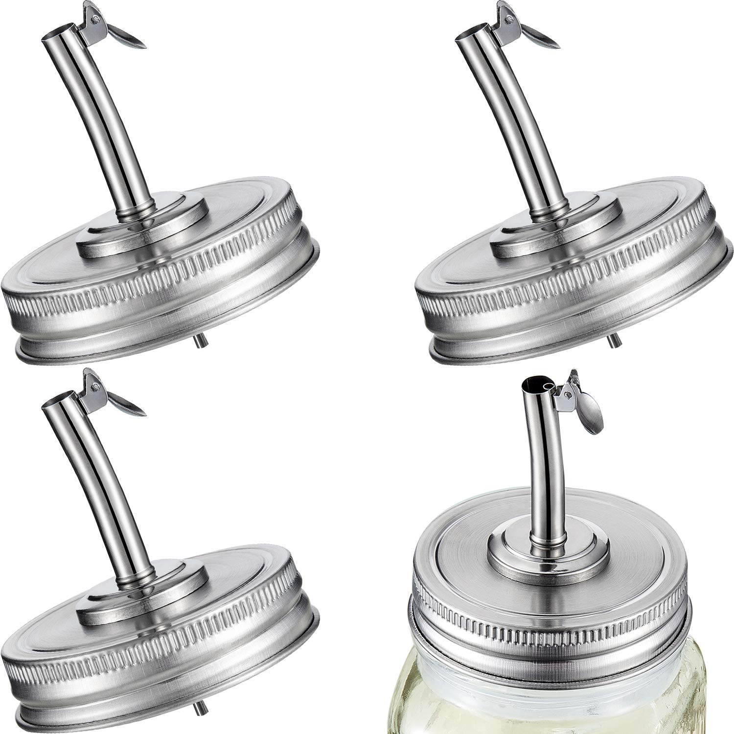 Blulu 4 Pieces Jar Oil Spout Lid Oil Pour Spout Dispenser Lids Oil Spout Lids with Caps Compatible with Mason Jar