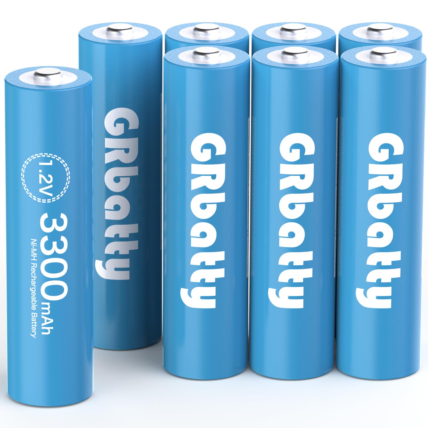 GRbattyAA Rechargeable Batteries NiMH, 3300mAh High Capacity Pre-Charged Double A Battery, 1.2V Low Self Discharge, Pack of 8