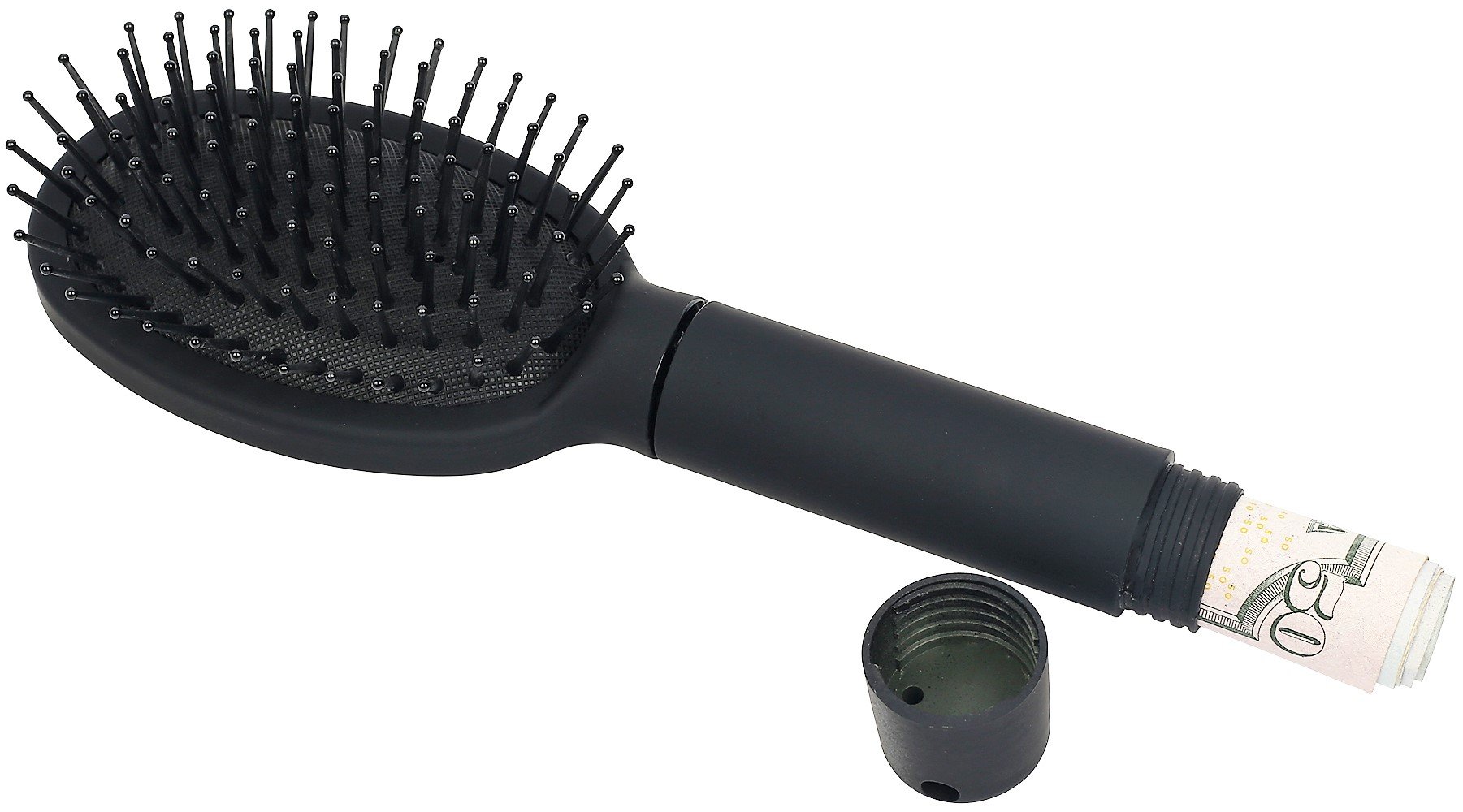 Mantello Hair Brush Diversion Safe - Real Brush To Hide Money, Cash, Pills, and Small Jewelry In - Bills Safety Container for Traveling - 3.1" Deep Compartment, Disguised Screw Top Lid - Matte Black