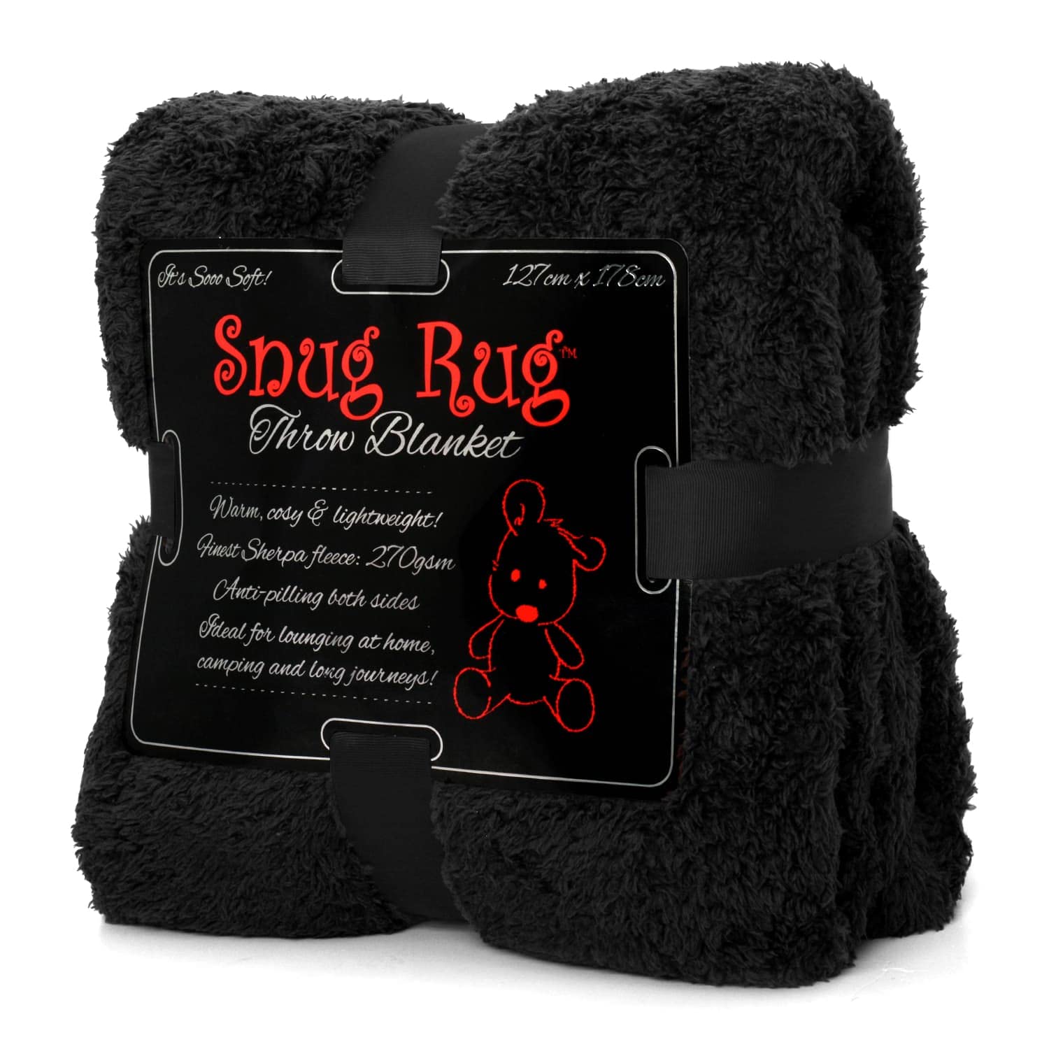 Snug Rug Special Edition Blankets Luxury Sherpa Fleece 127 x 178cm (50" x 70") Sofa Throw Blanket (Black)