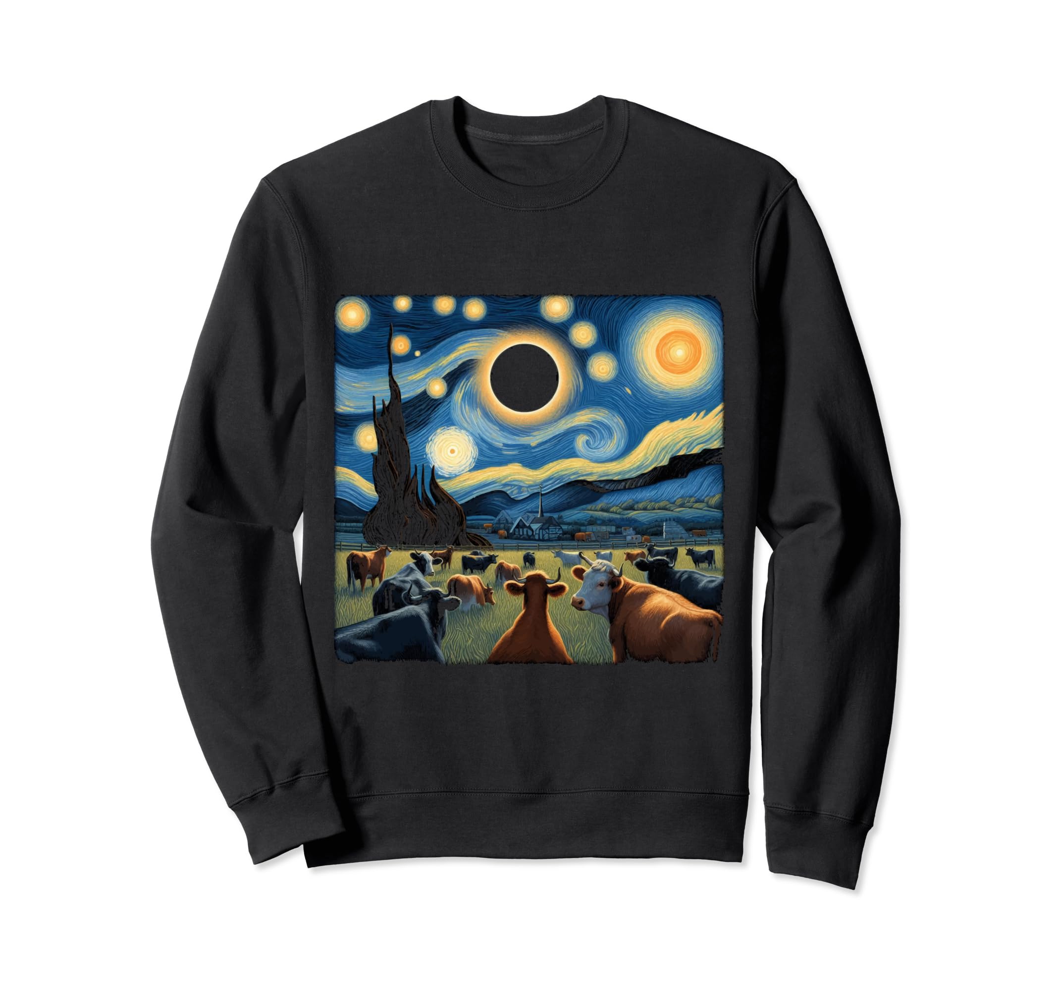 Cool Artistic Cow Looking at Eclipse Total Solar Eclipse Sweatshirt