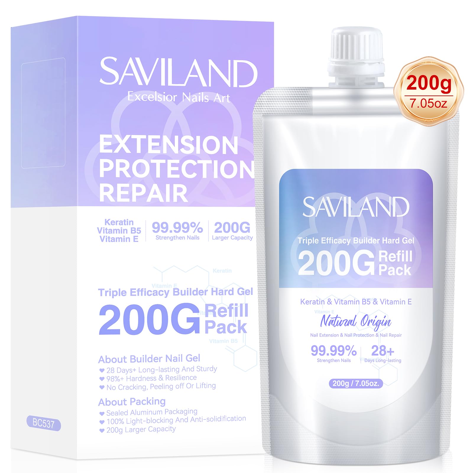 Saviland200g Builder Nail Gel - Triple Efficacy (VE&VB5&Kerain) Super Hard Gel Large Capacity with Sealed Aluminum Packaging Extension Gel for Starter Professional DIY at Home Salon, Christmas Gift