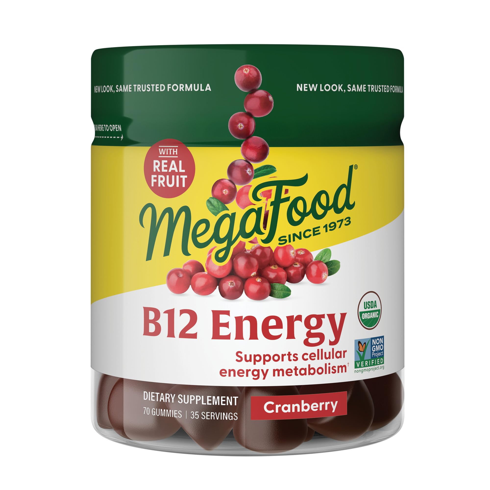 MegaFood Vitamin B12 Energy Gummies - Vegan - With Methyl B12 Vitamins to Support Cellular Energy Production - Cranberry - Daily Vitamin B12 Supplement - USDA Organic - 70 Gummies, 35 Servings