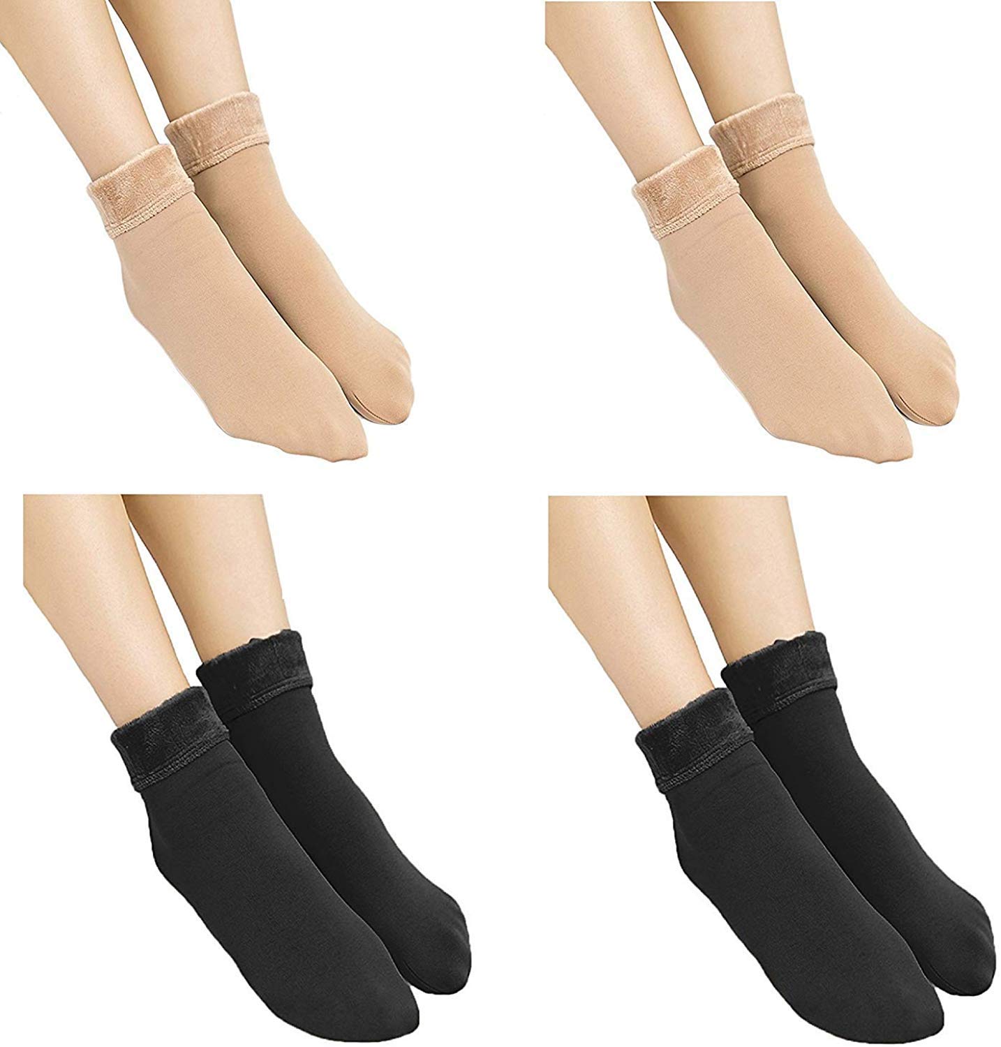 Infispace® Women's Winters Velvet Ankle Length Fur Socks (Black and Beige; Free Size)