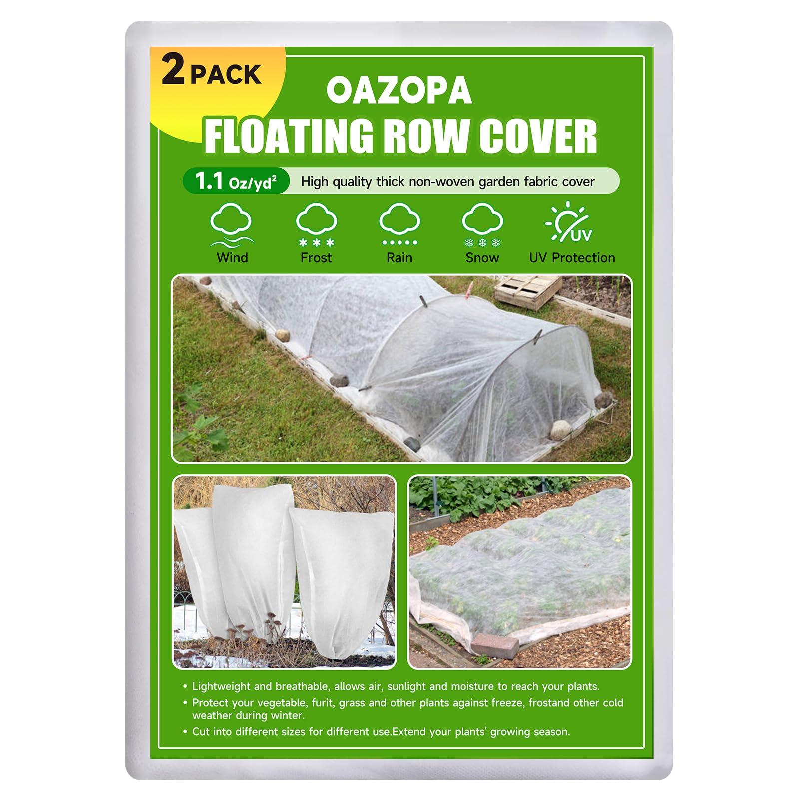 OAZOPA 2 Pack Plant Covers Freeze Protection 10x50ft Frost Blanket Cloths for Outdoor Plants Winter Floating Row Covers for Garden Beds Vegetables Tree Wrap Trunk Protector Garden Fabric,White