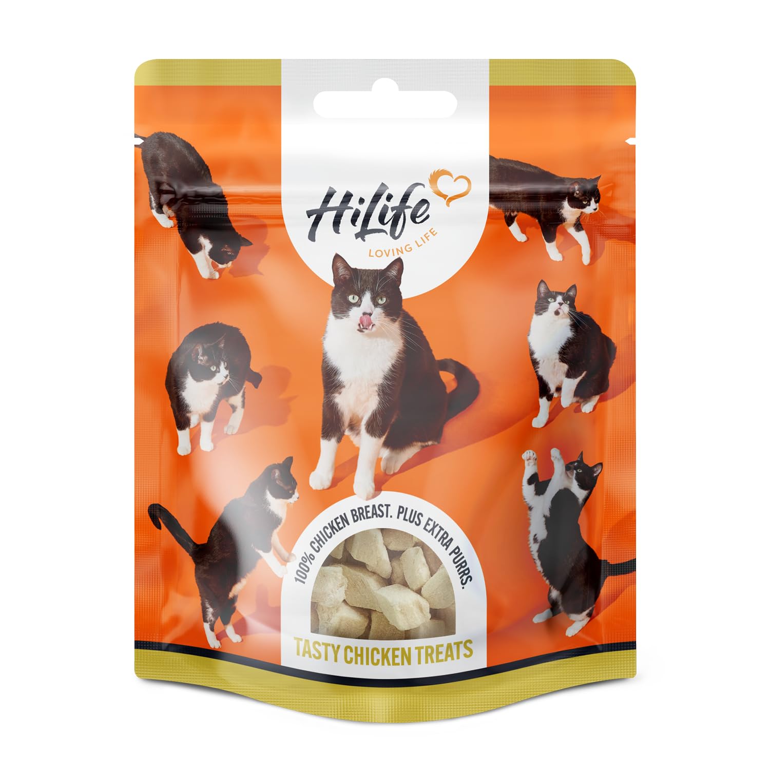 HILIFEChicken Breast Cat Treats, Freeze Dried & Grain Free Chicken Treats for Adult Cats, Made With 100% Natural Ingredients, Suitable for Indoor & Outdoor Cats (12 Bags x 10g)