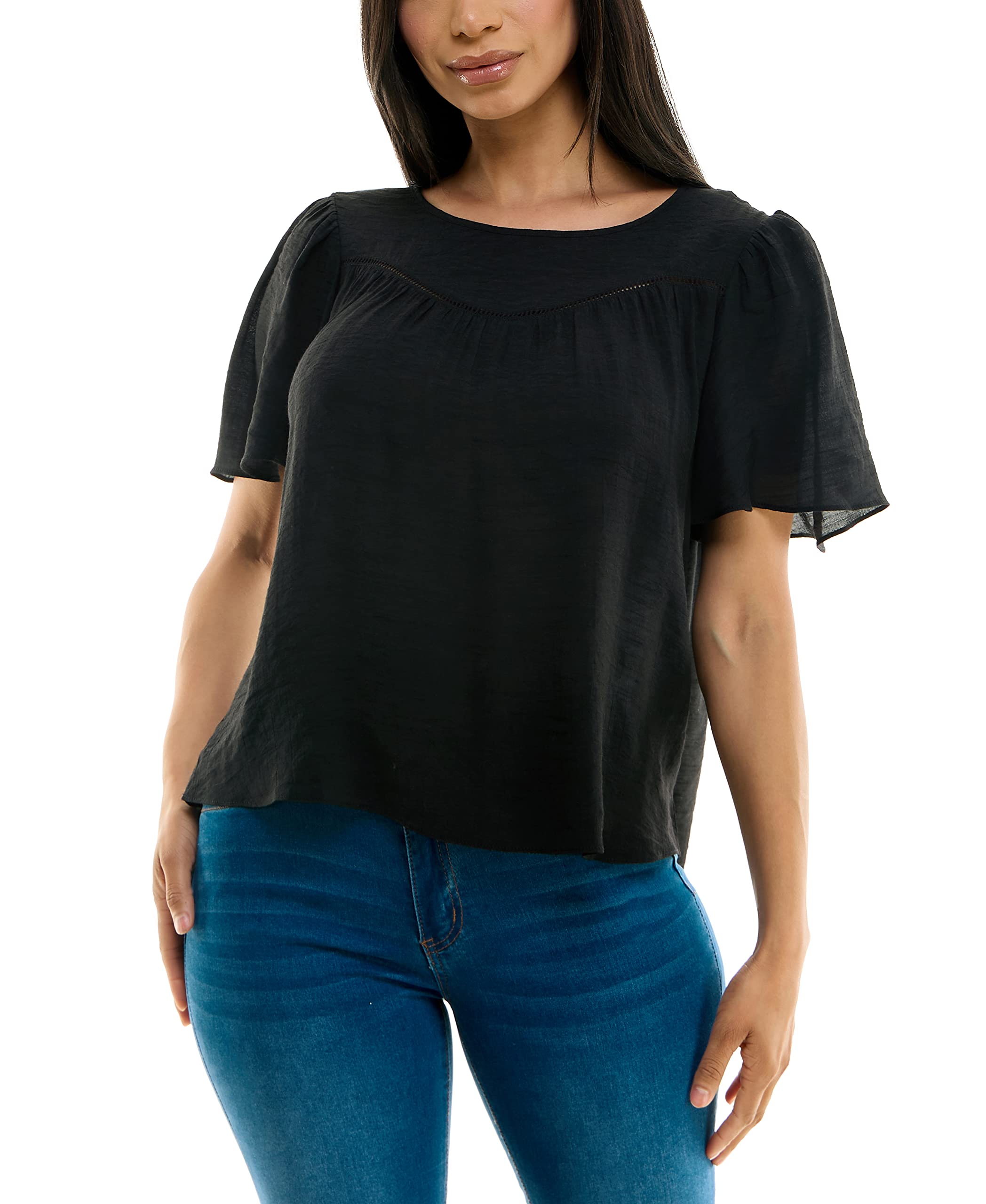 Nanette Nanette LeporeWomen's Flutter Sleeve Top with Faggoting Details