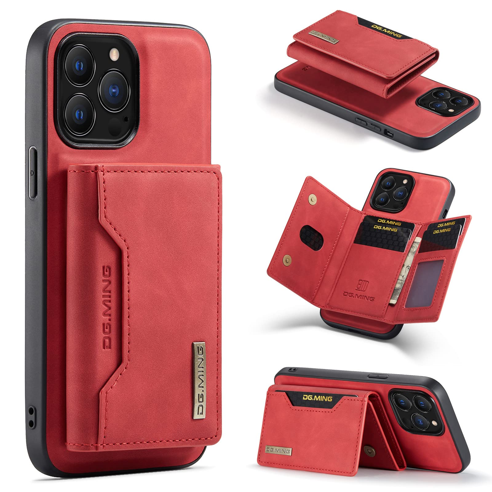 SZHAIYU Leather Wallet Phone Cases Compatible with iPhone 14 Pro Max Case with Card Holder Men 6.7'' 2 in 1 Detachable Back Cover (Red, IP 14 Pro Max)