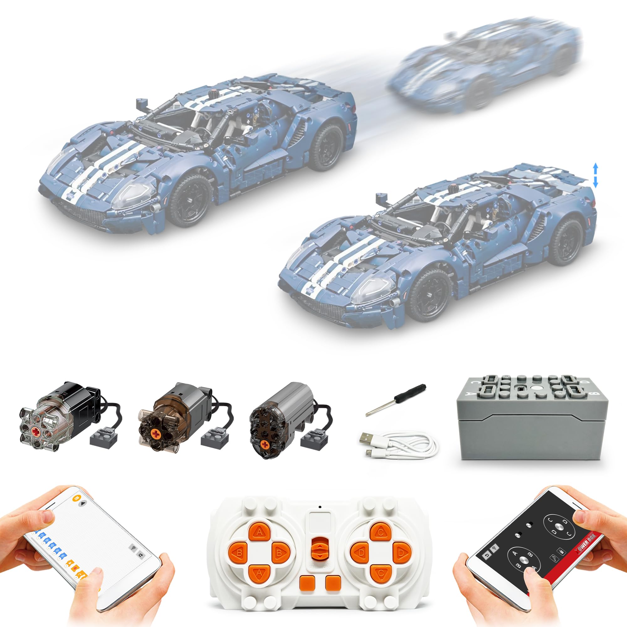 Remote Control and Motor Upgrade Kit for Lego 42154 Technic 2022 Ford GT Car (Model Not Included)