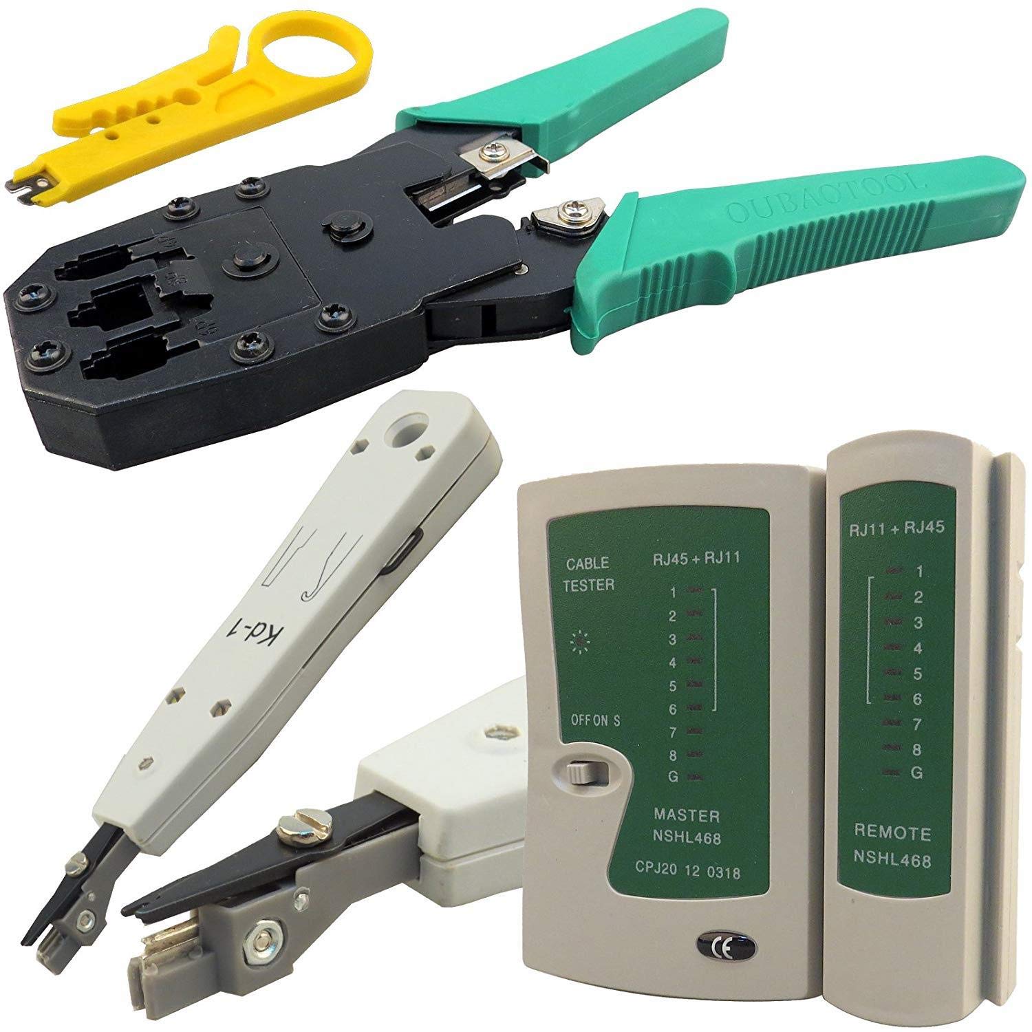 Safekom RJ45 Crimping Tool Cable r Punch Down Tool RJ45 RJ11 RJ12 Cat5 Cat5e Cat6 Ca6e Cat7 Crimping Crimper Wire Stripper Stripping Cutter Tools Kit Networking Ethernet Internet Telephone Cables