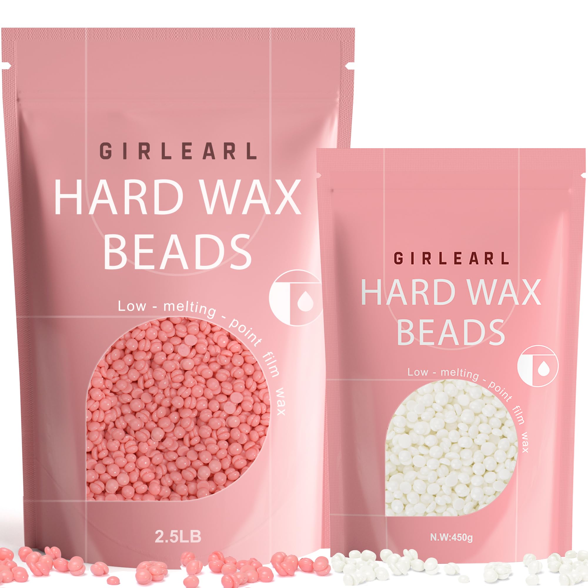 GIRLEARLE 1lb Milk Hard Wax Beads + 2.5lb Rose Hard Wax Beads for Hair Removal at Home for Body Brazilian bikini waxing