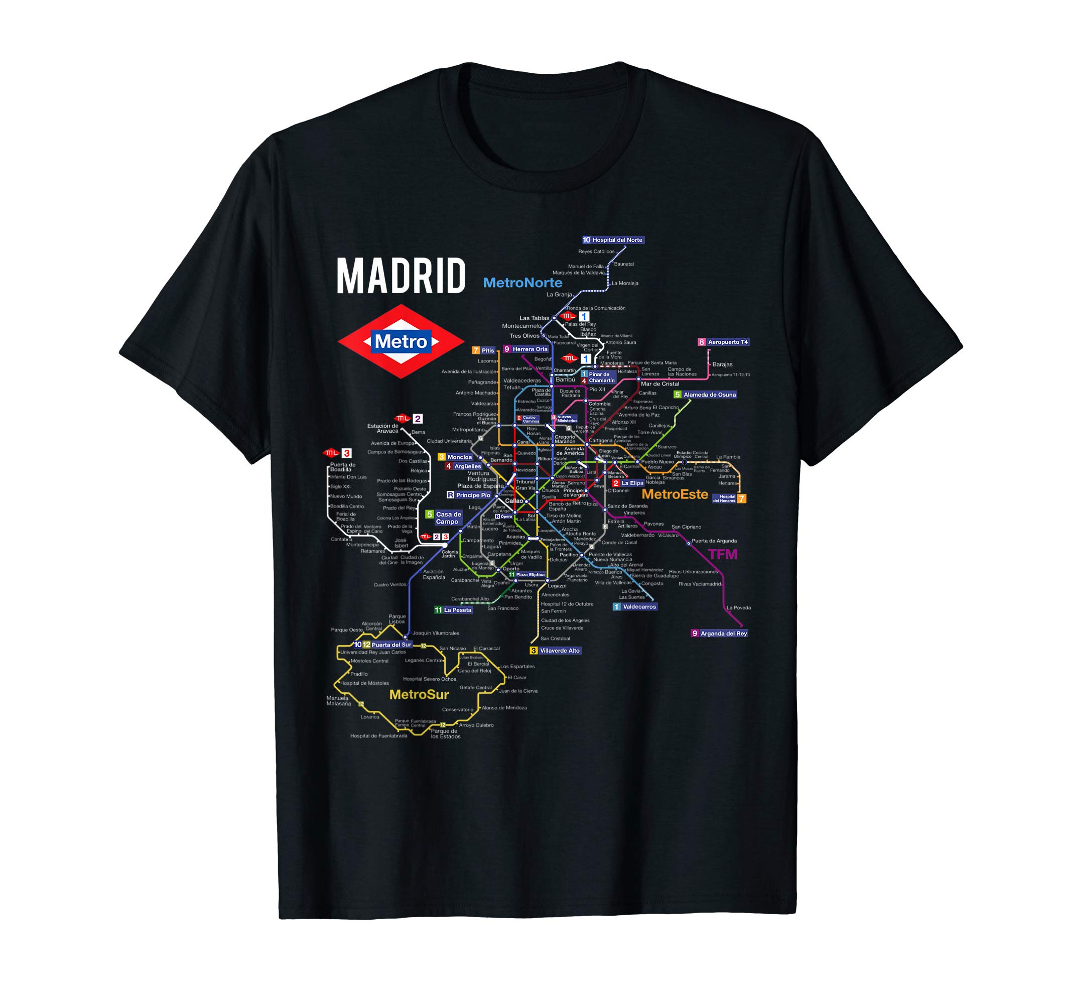 Subway Metro Trains Map Clothing CoMadrid Spain Metro Subway Train Map Gift T-Shirt