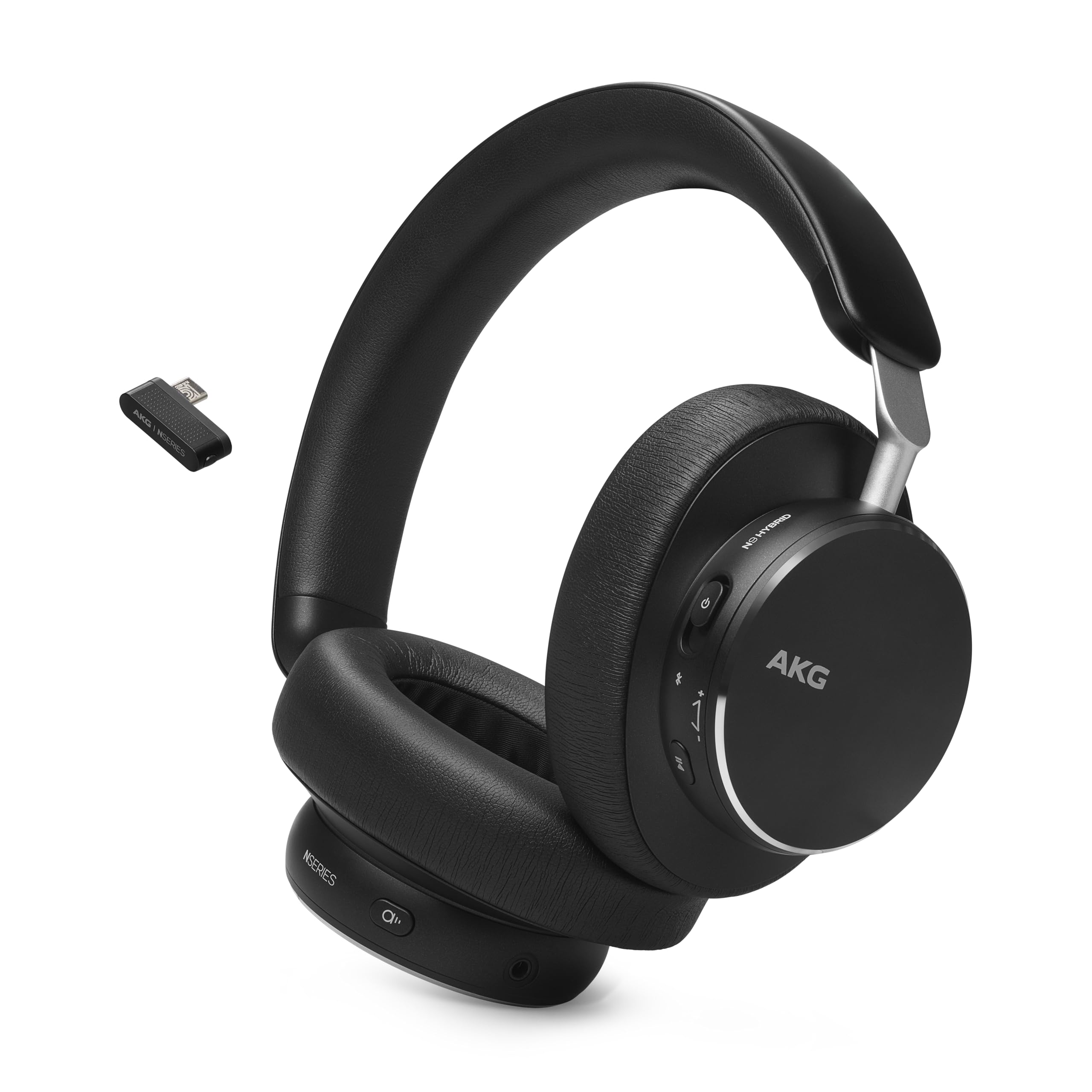 AKG N9 Hybrid - Wireless Over-Ear Noise Cancelling Headphones, 2.4GHz USB-C dongle and BT, Hi-Res Quality AKG Sound, True Adaptive Noise Cancelling, Zoom Certified Superior Call Quality (Black)