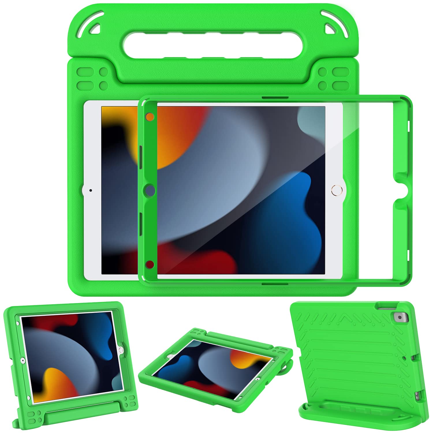 AVAWOKids Case for iPad 10.2" 9th & 8th & 7th Generation, iPad 10.2 2021/2020/2019 Case with Built-in Screen Protector, Light Weight Shock Proof Handle Stand Friendly Cover for iPad 10.2" - Green