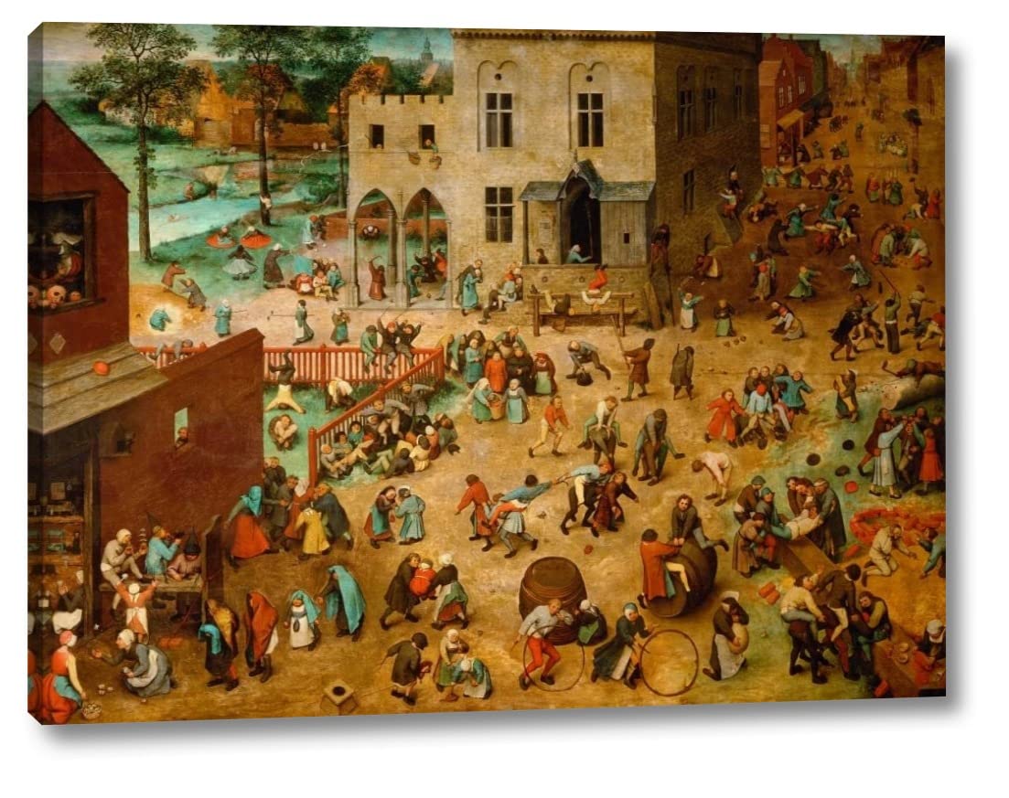 Children's Games by Pieter Bruegel the Elder - 12" x 16" Canvas Art Print Gallery Wrapped - Ready to Hang