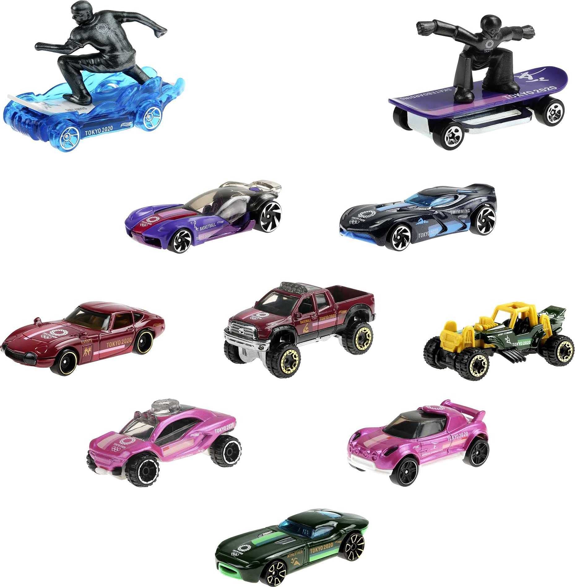 Hot WheelsTokyo 2020 Olympics 10 Castings in 1 Pack Features 1:64 Scale Cars with Popular Sports Themes Treasure Hunt Car Collectible Ages 3 and Older