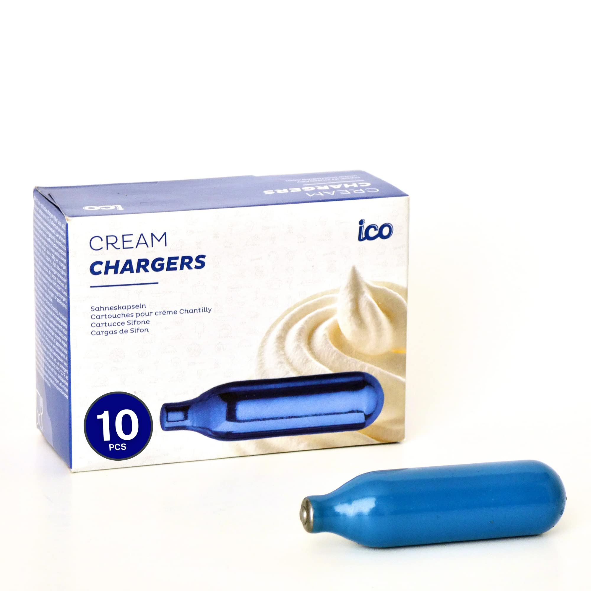 ICO+ Premium Cream Chargers, Blue or Grey, 10-Piece- Packaging may vary