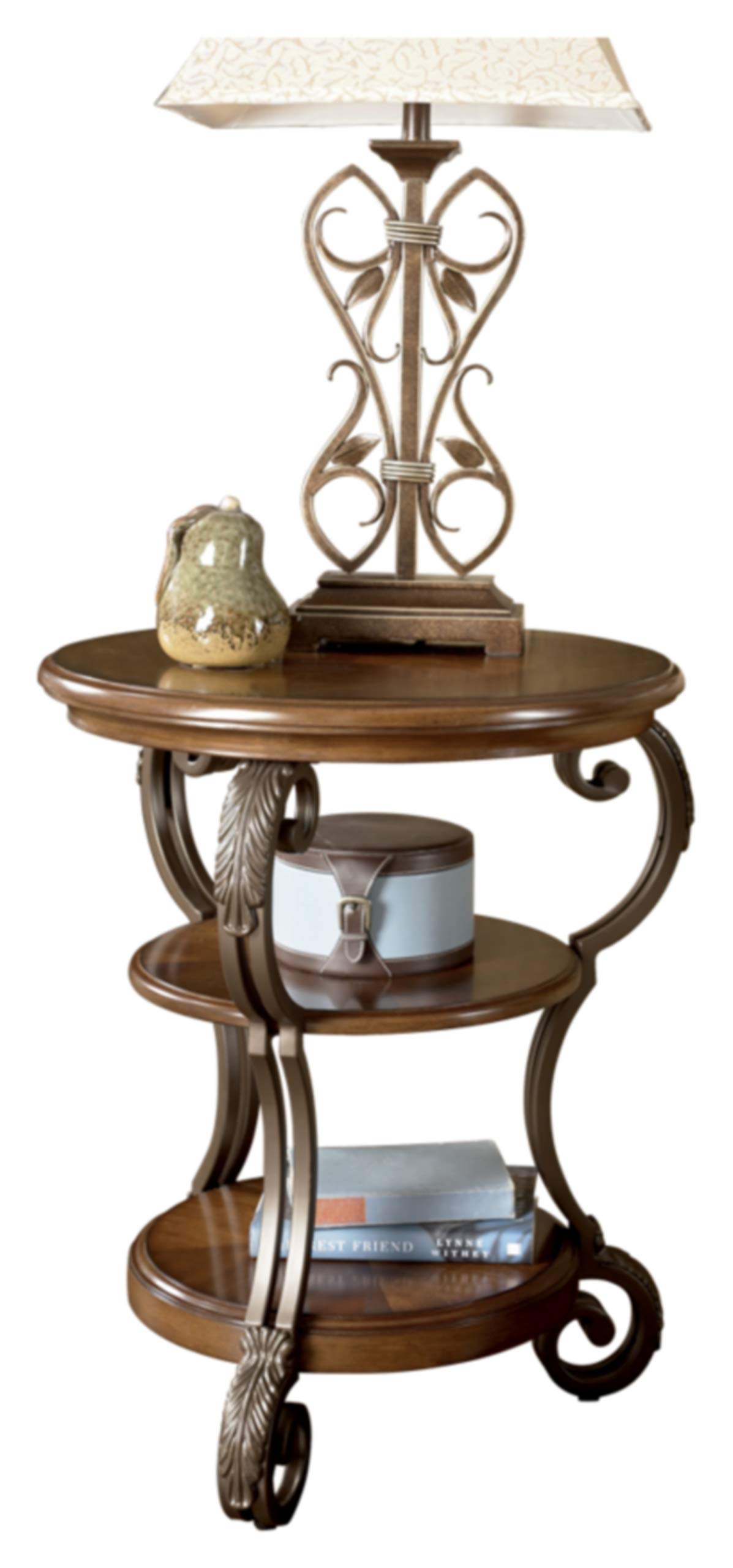 Signature Design by AshleyNestor Traditional Hand-Finished Chairside End Table with 2 Fixed Shelves, Dark Brown