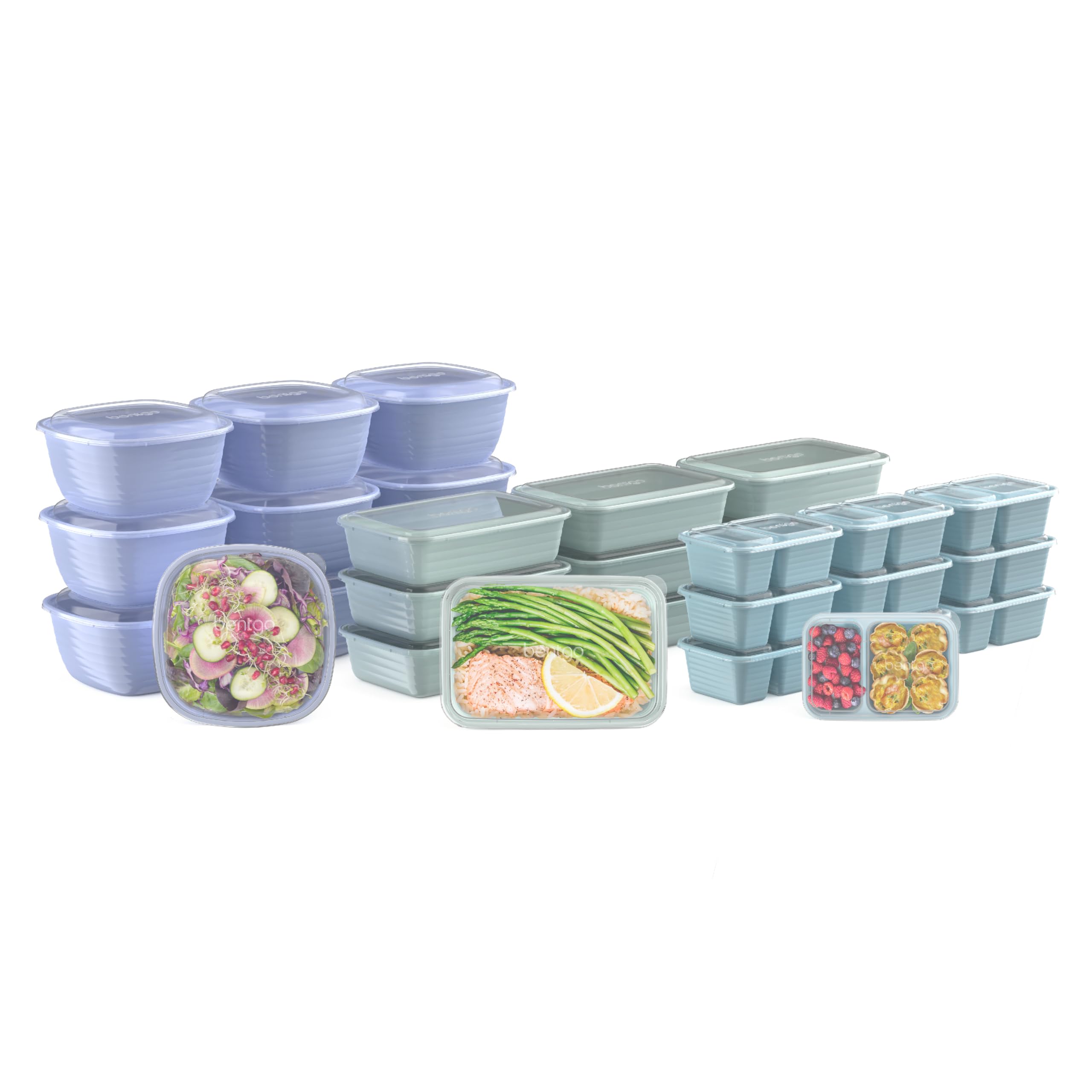 Bentgo Prep 60-Piece Variety Meal Prep Kit - Reusable Food Containers 1-Compartment Trays, Prep Bowls, & Snack Boxes for Healthy Eating - Microwave, Freezer, & Dishwasher Safe (Floral Pastels)