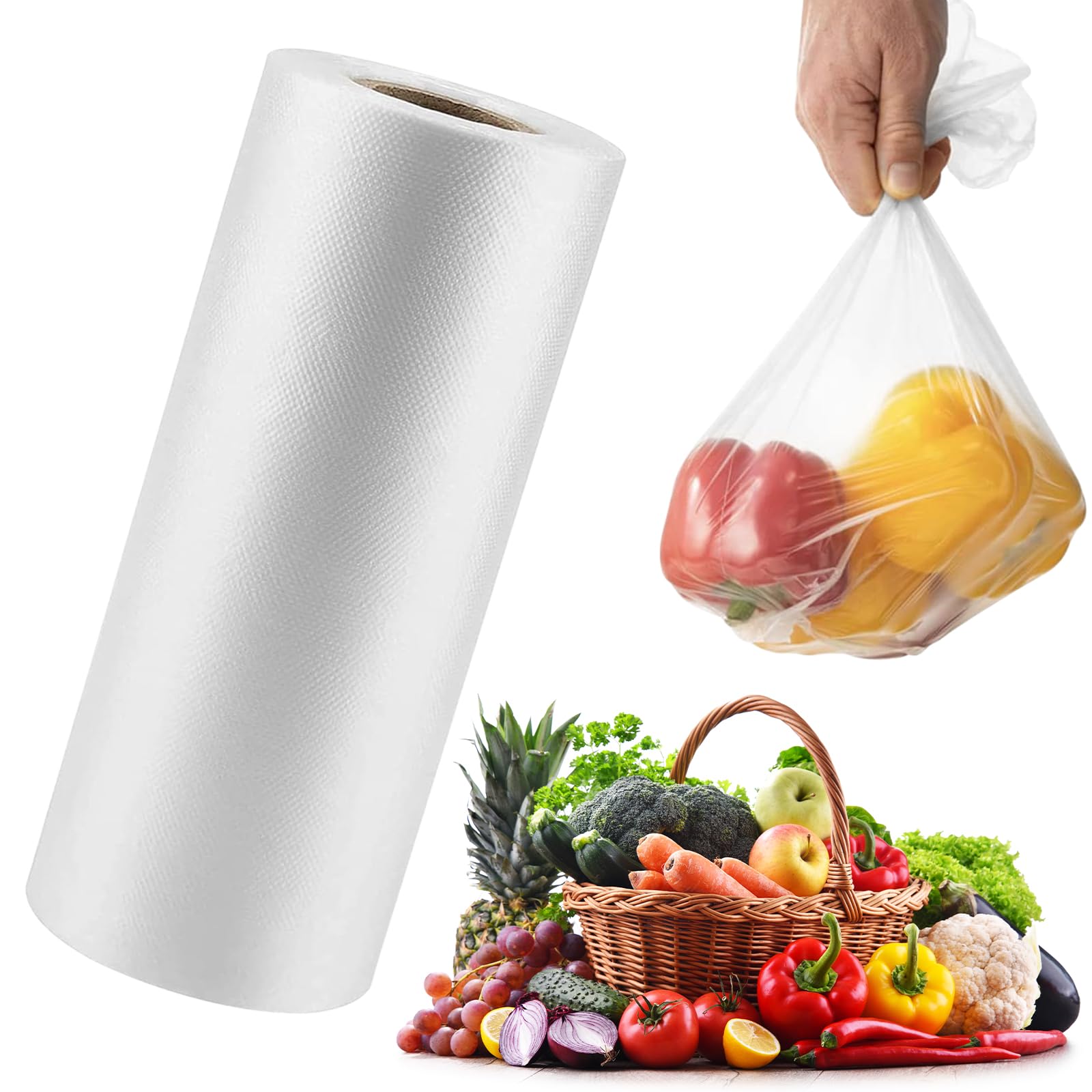 12”×16” Clear Plastic Produce Bags Roll, FungLam Food Storage Bags, Plastic Bags for Bread, Vegetables, Fruits and Meat, Continuous Plastic Produce Bags For Food,350 Pcs/Roll.