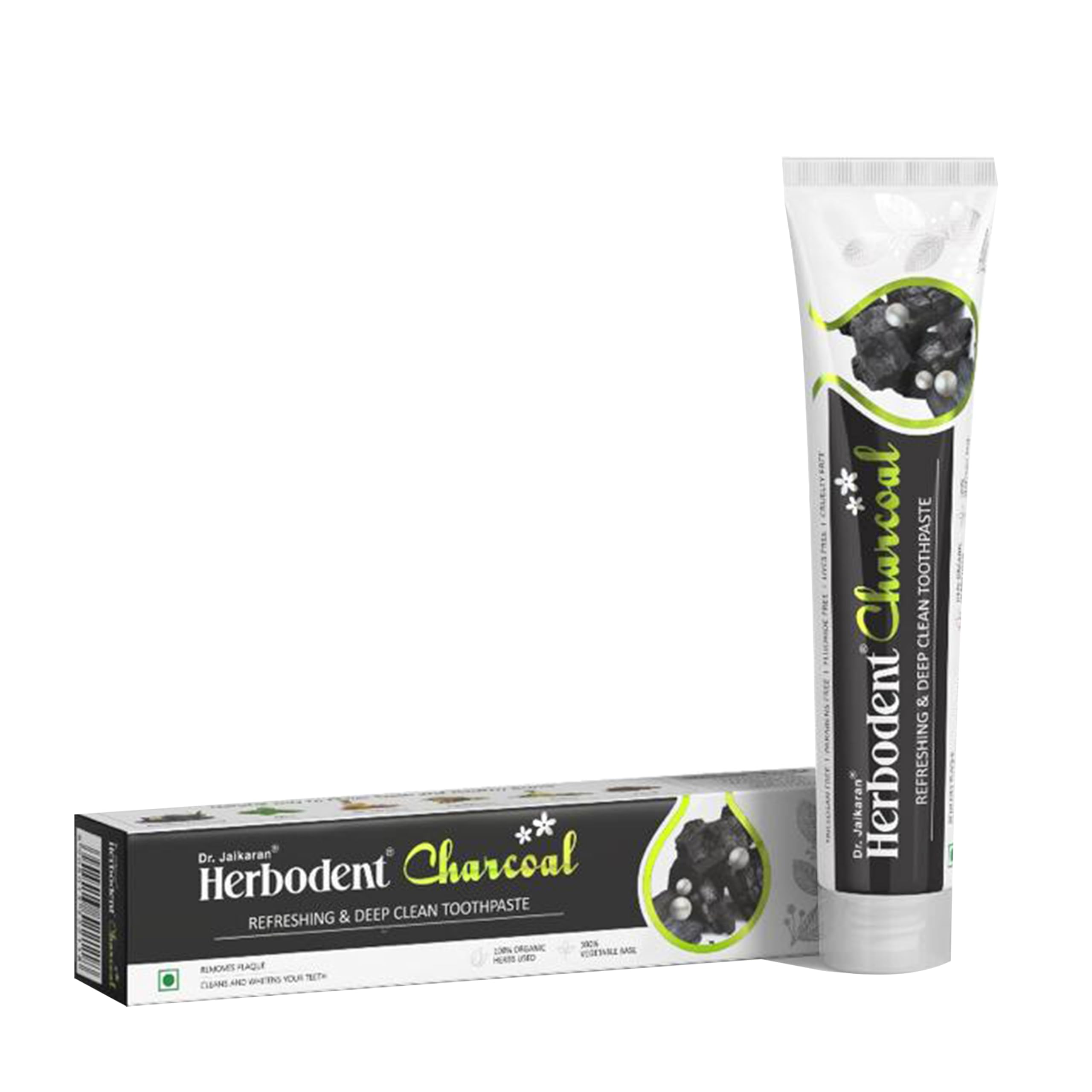 HerbodentCharcoal Toothpaste | Whitens Teeth & Fresh Breath | No Bleach, No Fluoride | Activated Bamboo Charcoal & Organic Herbs -Wheat Germ Oil, Thyme Oil, Clove Oil.. - 185g