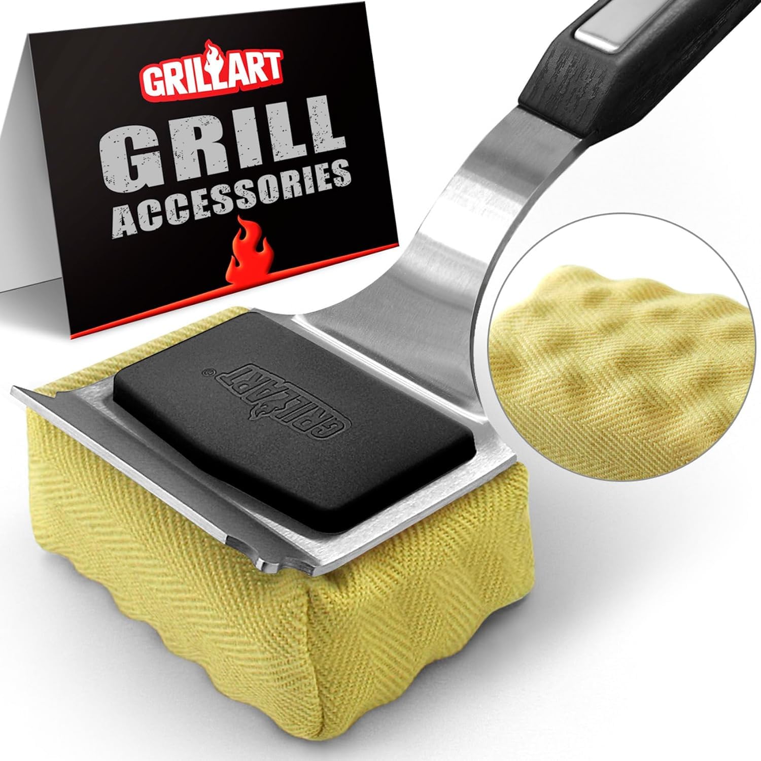 GRILLART Grill Brush Bristle Free. Upgraded BBQ Replaceable Cleaning Head, Seamless-Fitting Scraper Tools for Cast Iron/Stainless-Steel Grates Griddle, Safe Barbecue Grill Cleaner-Black