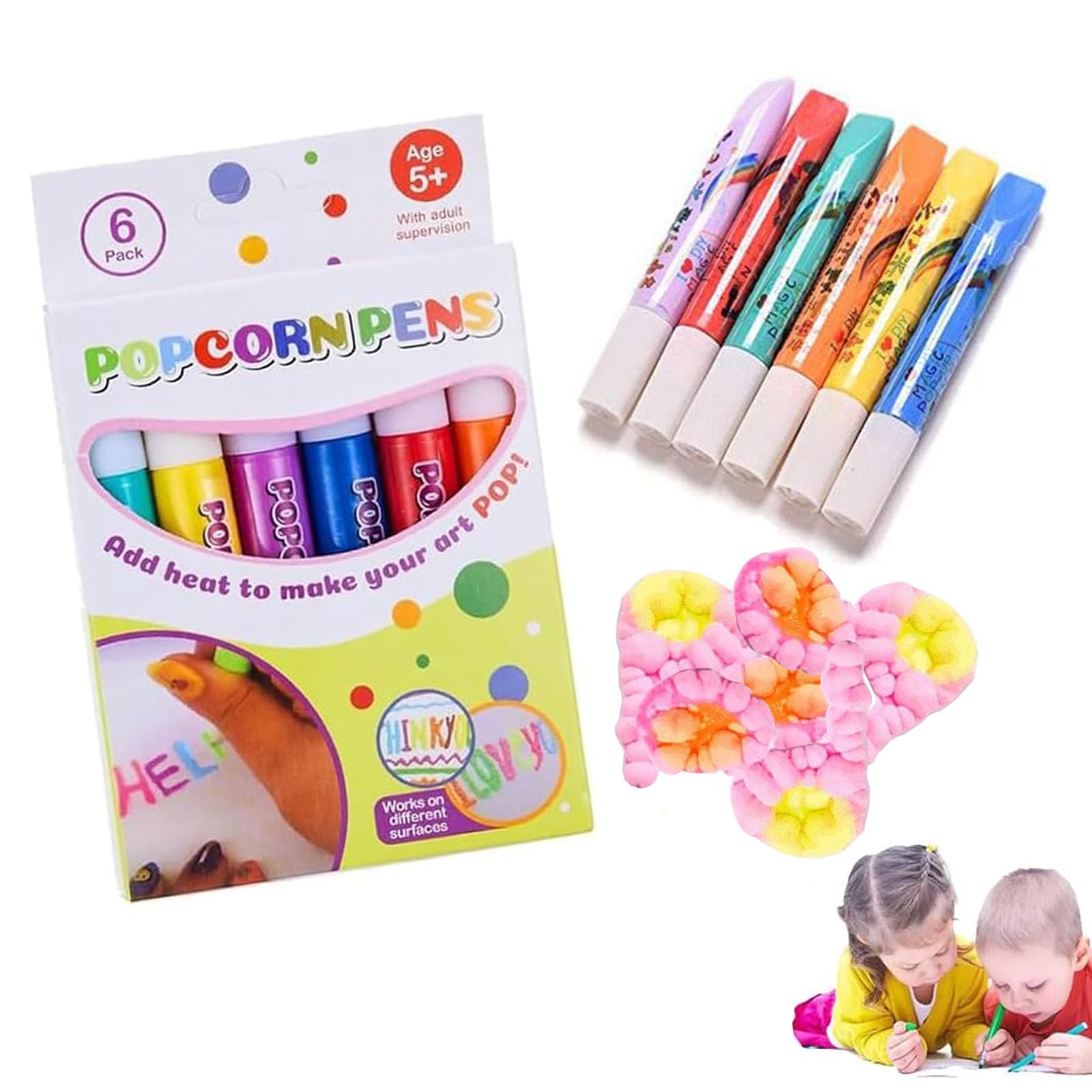 LPMXYW6pcs Magic Popcorn Pen,Magic Puffy Pens for Kids Magic Colour Diy Bubble Popcorn Drawing Pens Popcorn Pens Bubble Pens Puffy Embellish Decorate Graffiti Stationery Print Bubble Pen.