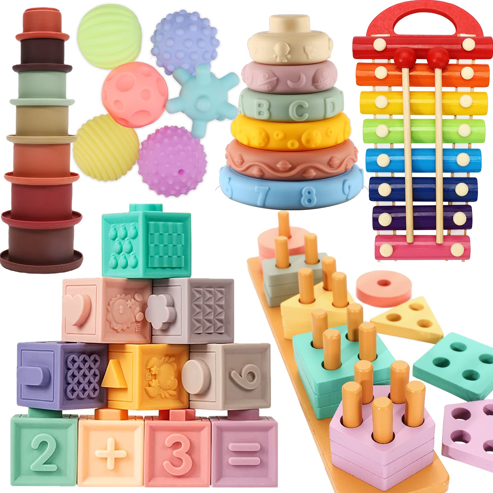 AZEN 6 to 12 Months Toys Age 1-2, (6-in-1) Sensory Baby Blocks Toys for Babies 1 2 3 Year Old, Infant Toddler Newborn Learning Educational Preschool Toys