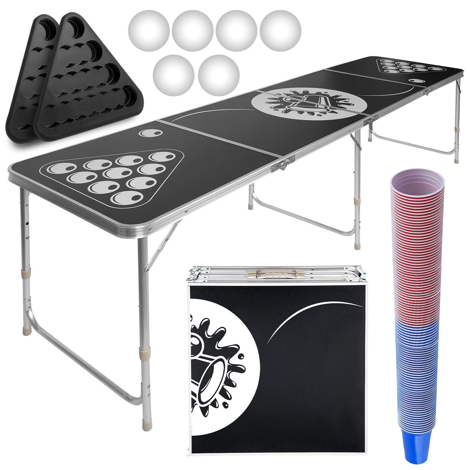 Jago® Beer Pong Table Set for Adults from 18-8 ft, Includes 6 Balls & 100 Cups, Height Adjustable/Foldable, Aluminium - Beer Pong Tables, Beer Pong, Beer Pong Table, Party Table, Drinking Games