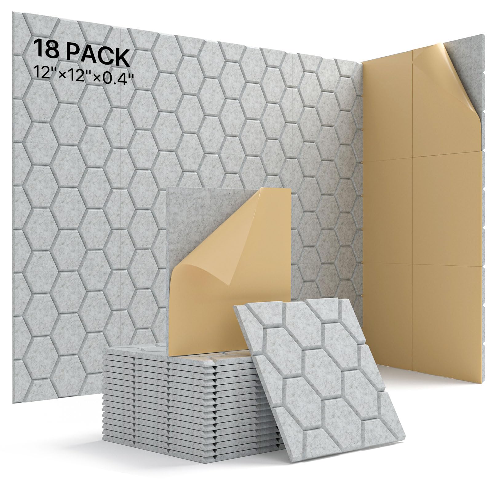 Acoustic Panels 18 Pack Soundproof Wall Panels 12''X12''X0.4'' Self-Adhesive Sound Absorbing Panel Sound Proof Panels for Walls Ceiling Studio, Echoes Absorbing Noise Cancelling Wall Panels