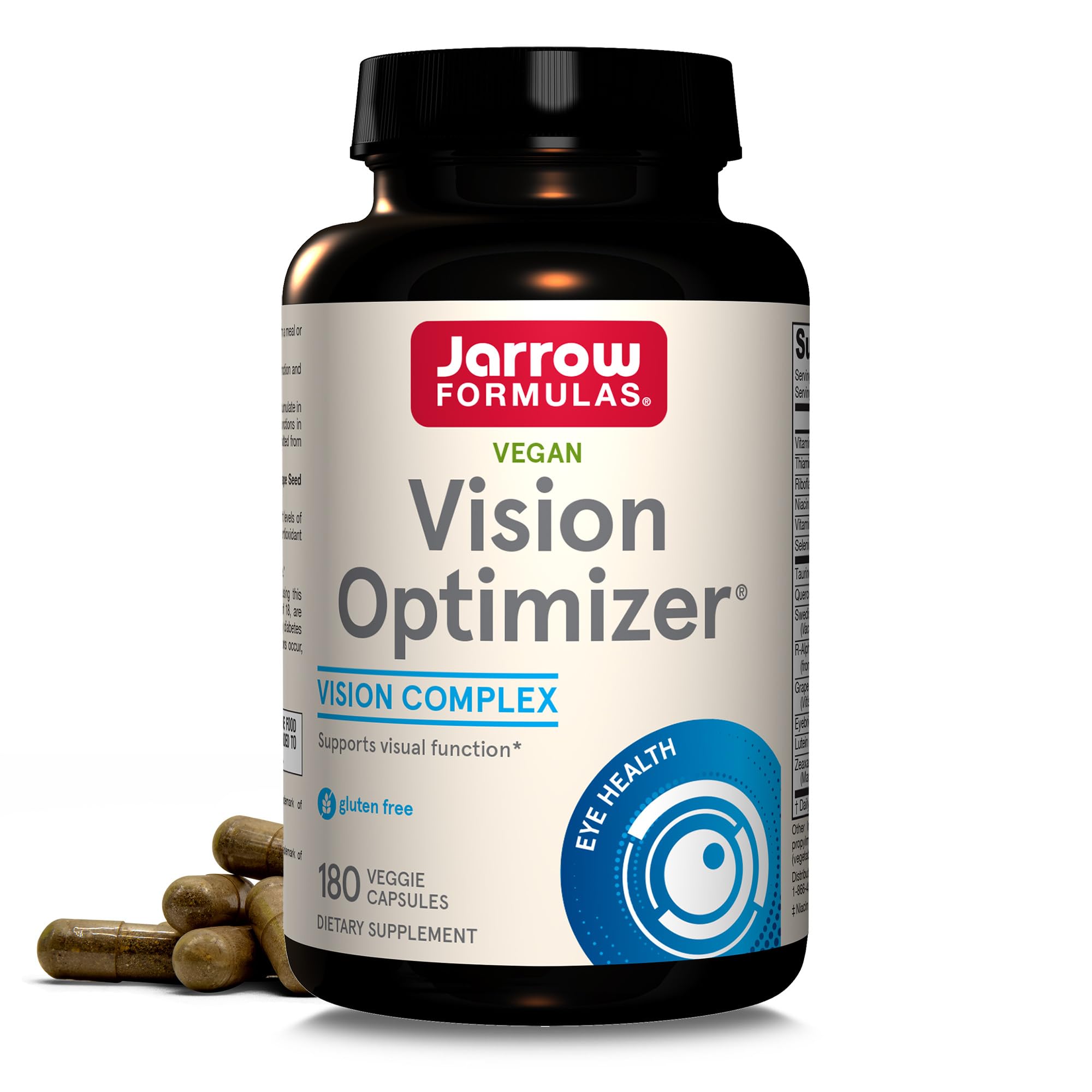 Jarrow FormulasVision Optimizer Veggie Capsules - 180 Count - Eye Supplement - Dietary Supplement - with Grape Seed Extract, Lutein & Zeaxanthin, Quercetin & More - Non-GMO - Gluten Free