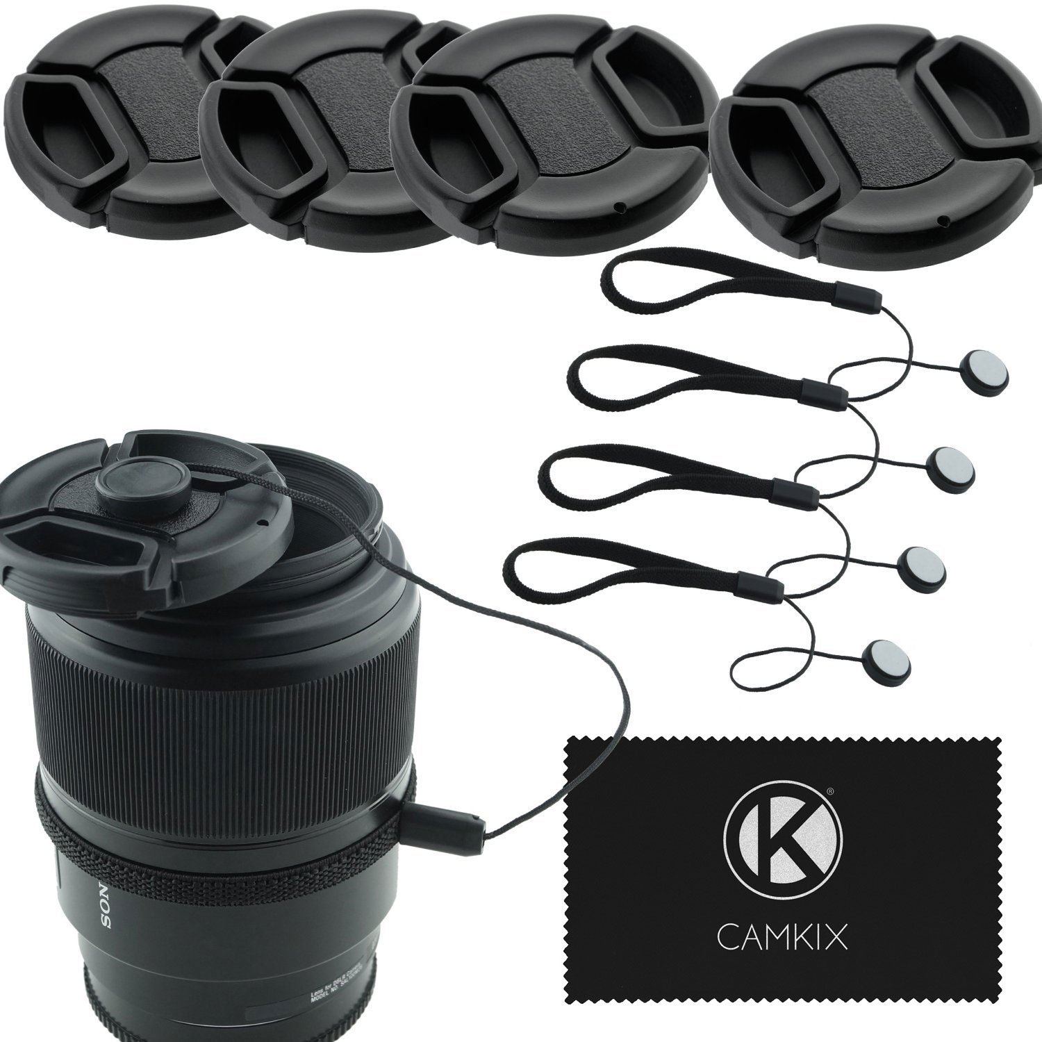 CamKix Lens Cap Bundle - 4 Snap-on Lens Caps for DSLR Cameras including Nikon, Canon, Sony - 4 Lens Cap Keepers / 1 CamKix Microfiber Cleaning Cloth included (67MM)