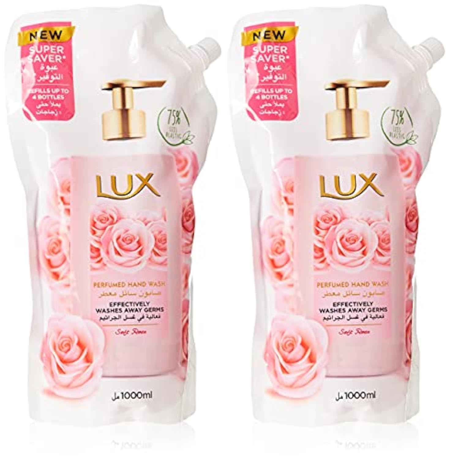 LUX Perfumed Hand Wash Refill Pouch, for all skin types, Soft Rose, glycerin enriched liquid soap, 1000ml x 2