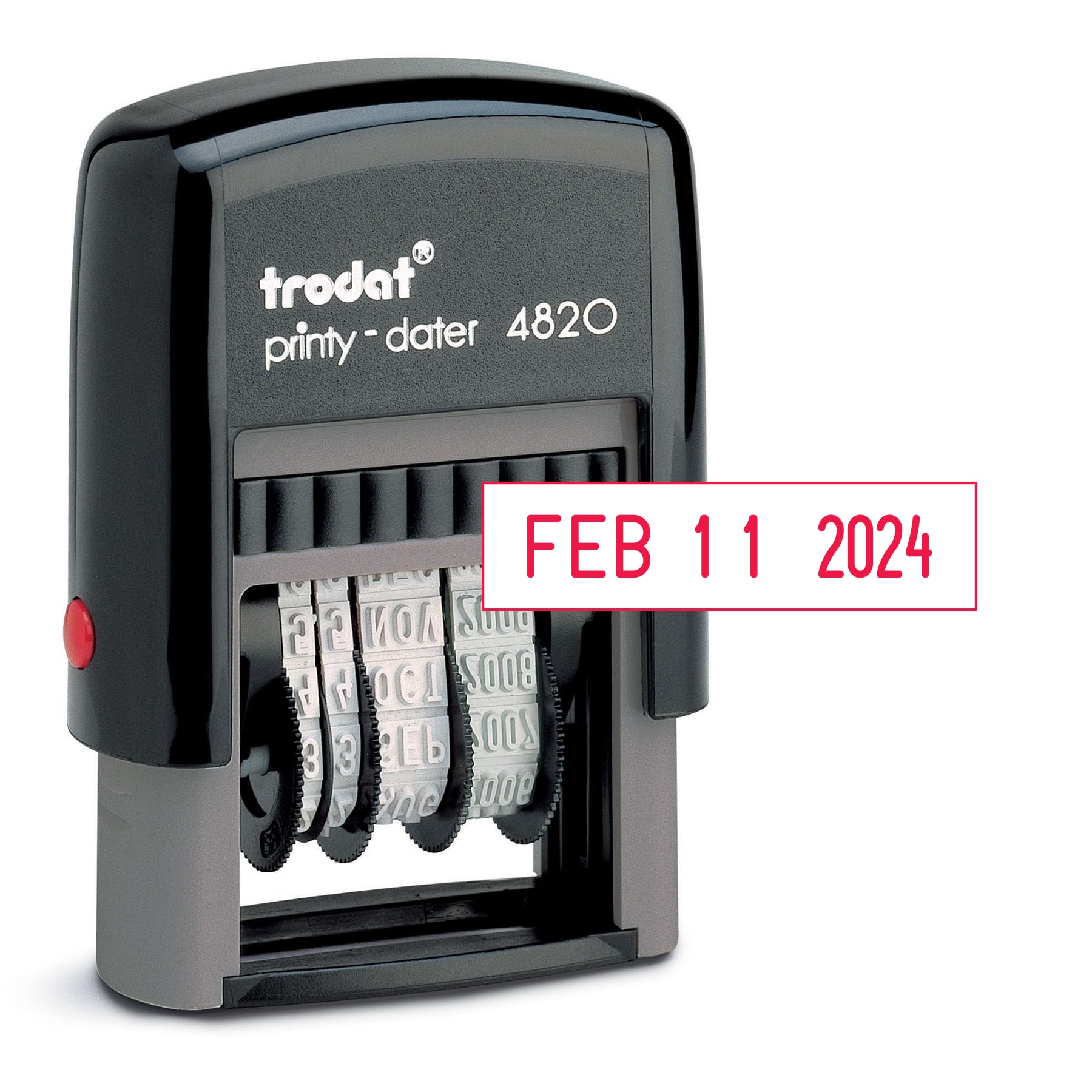 Trodat Self Inking Date Stamp Printy 4820, Months in Letters, US Format in MMM-DD-YYYY - Impression Red, 3/8” x 1-¼”