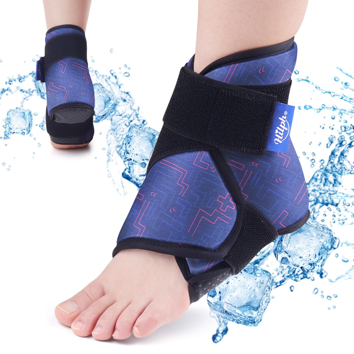 Hilph Ankle Heel Ice Pack Wrap for Swelling & Achilles Tendonitis, Reusable Foot Gel Ice Pack Wrap Hot Cold Compression Therapy for Sprained Ankle & Plantar Fasciitis Pain Relief (Blue, 1 Pack)