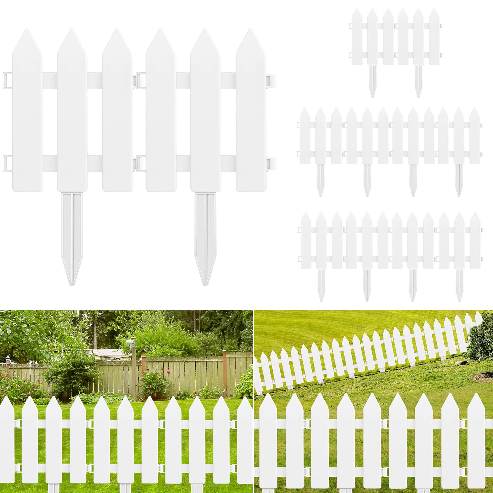 ELECLAND 12 Pieces Garden Fence with 12 Pieces Fence Insert White Plastic Fence Garden Picket Fence Edgings Lawn Flowerbeds Plant Borders Decorative Garden Yard