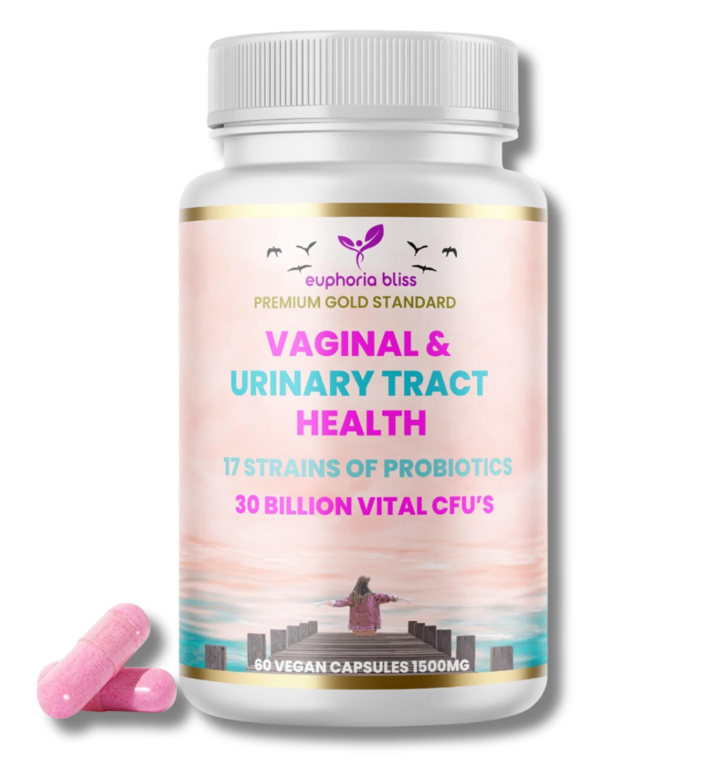 Vaginal Probiotics for Women pH Balance - Prebiotics & Probiotic Blend, Natural Vaginal Health & Urinary Tract Supplement with Cranberry, Garlic & More, Vegan, Non-GMO, Gluten-Free, 60 Caps