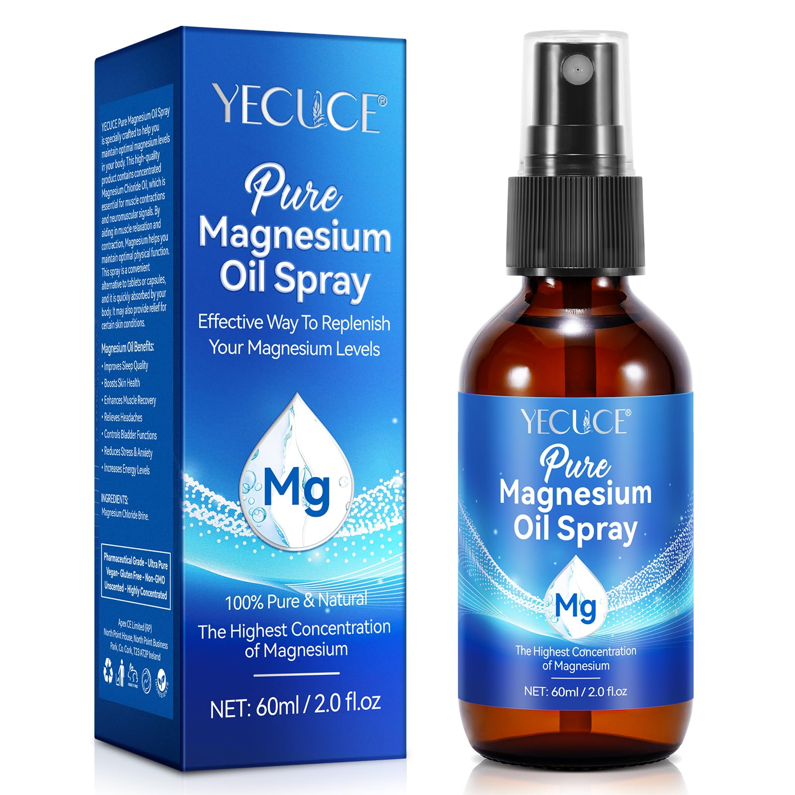 Magnesium Oil Spray, 100% Natural Magnesium Spray for Sleep, Sore Muscle Repair and Relax Feet, Made with Dead Sea Salt