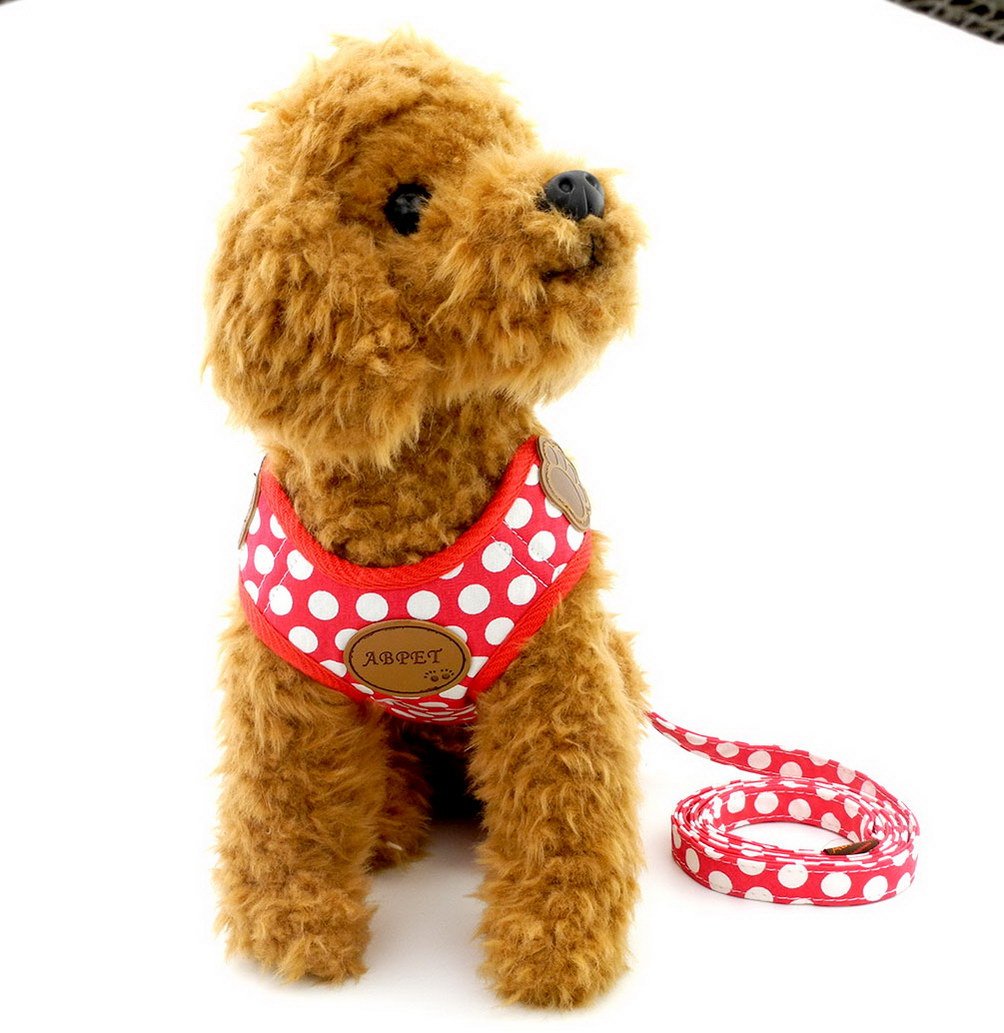 SELMAI Small Dog Harness Vest Leash Set Polka Dot/Camo Mesh Padded No Pull Leads for Puppy Pet Cat (Medium (Pack of 1), Red)