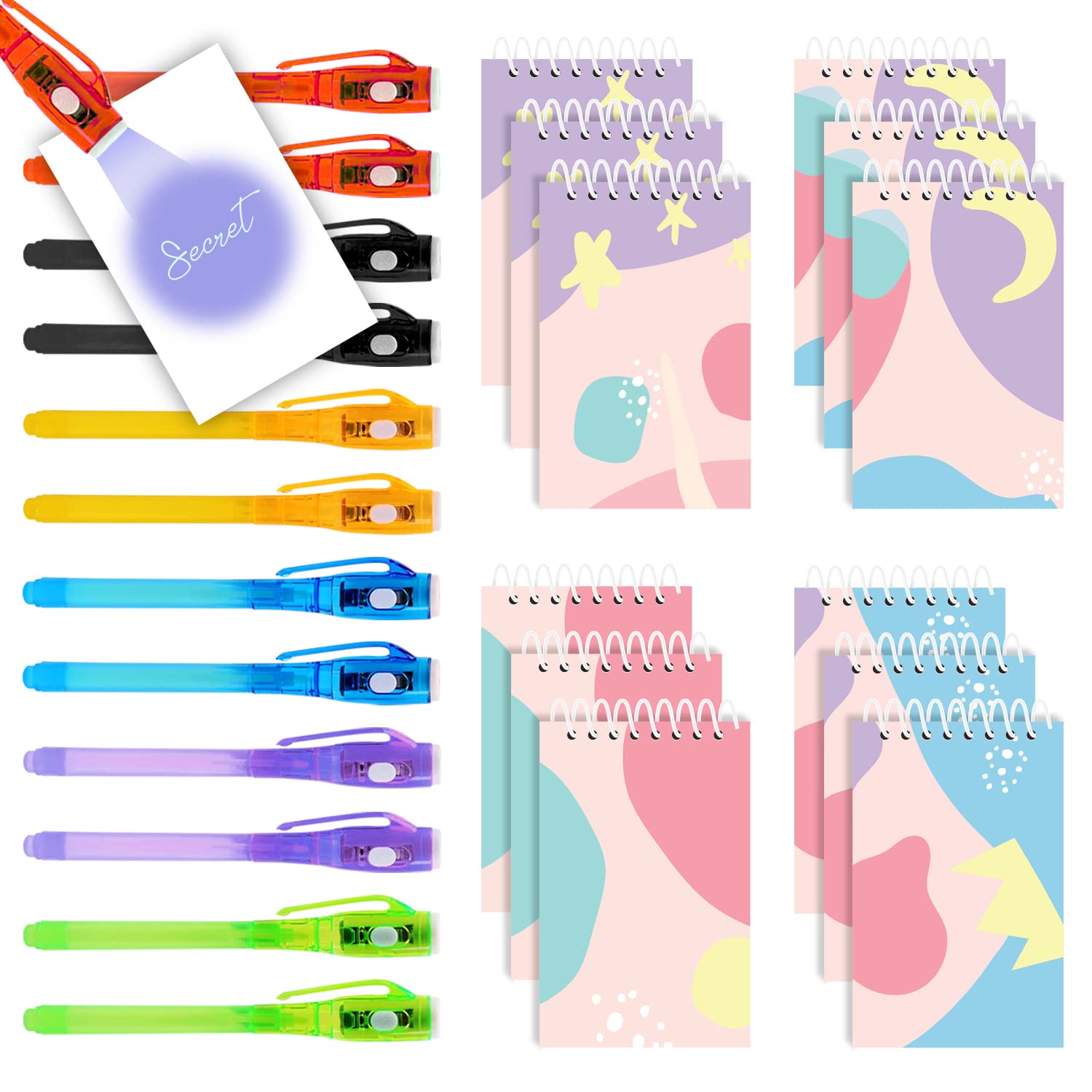 HeroFiber12 Invisible Ink Pen with UV Light and 12 Unicorn Notebook Set. Party Favors for Kids 8-12, Escape Room Party Favors, Goodie Bag Stuffers for Kids 8-12, Spy Party Favors